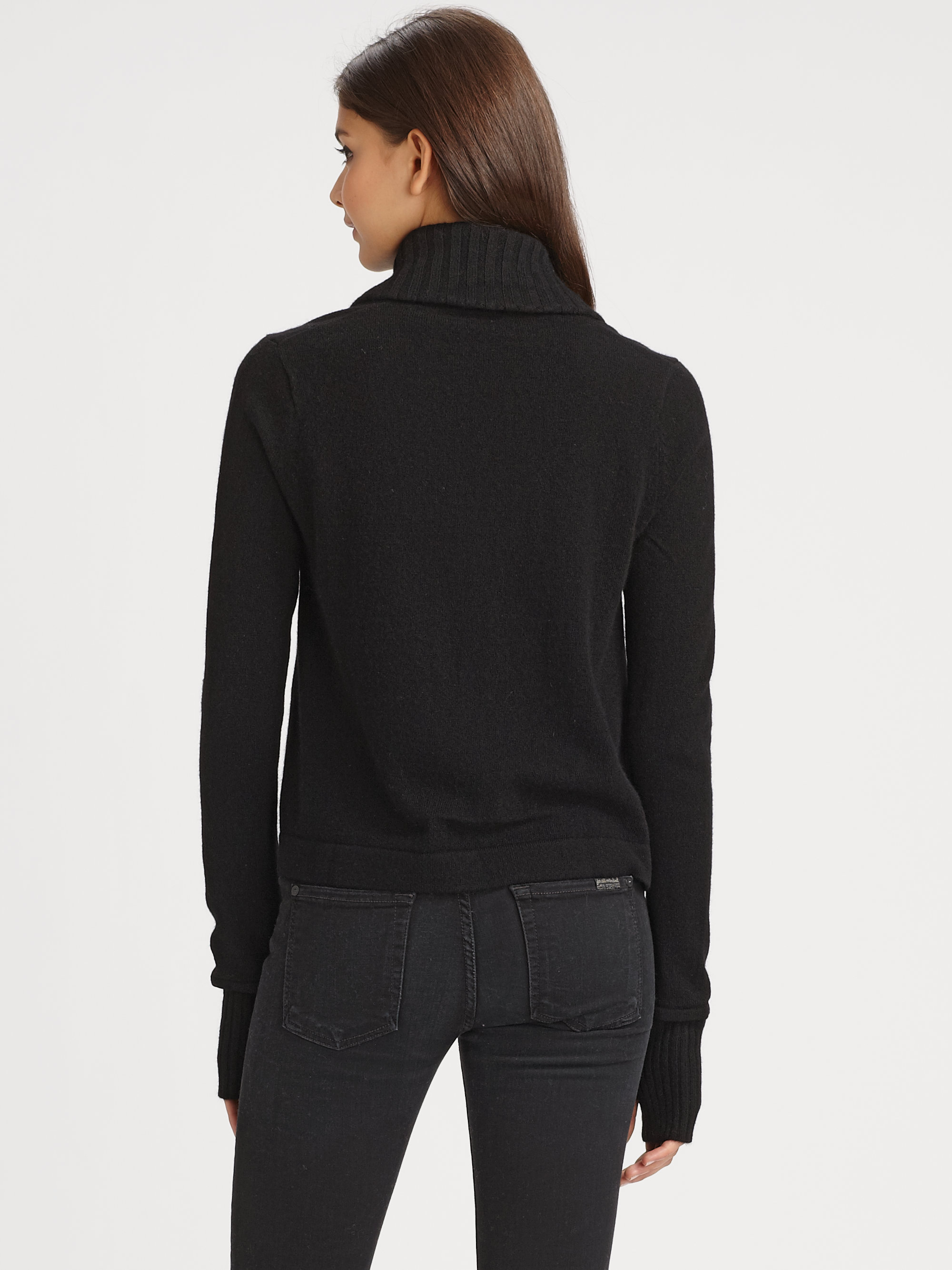 Jamison Cashmere Notched Collar Cardigan in Black | Lyst