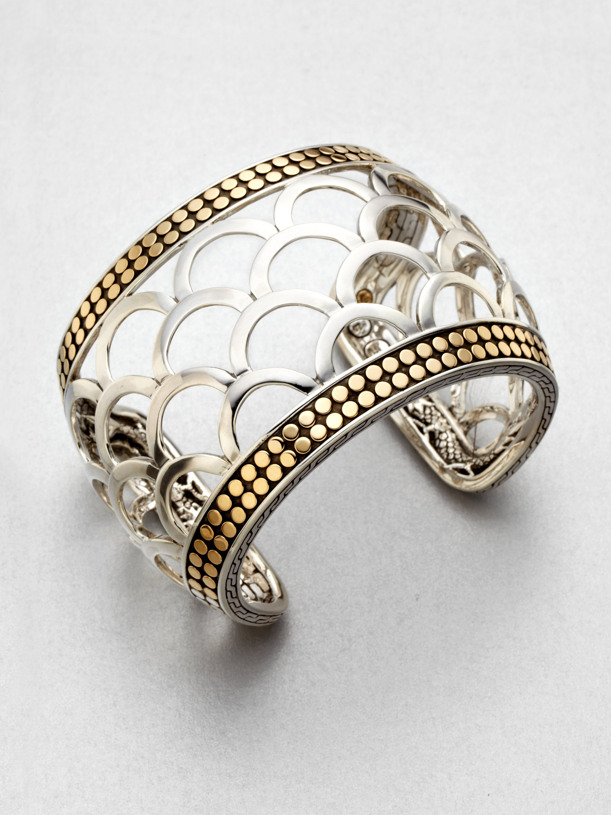 John Hardy 18k Gold Sterling Silver Scaled Wide Cuff Bracelet In John Hardy 18k Gold Sterling Silver