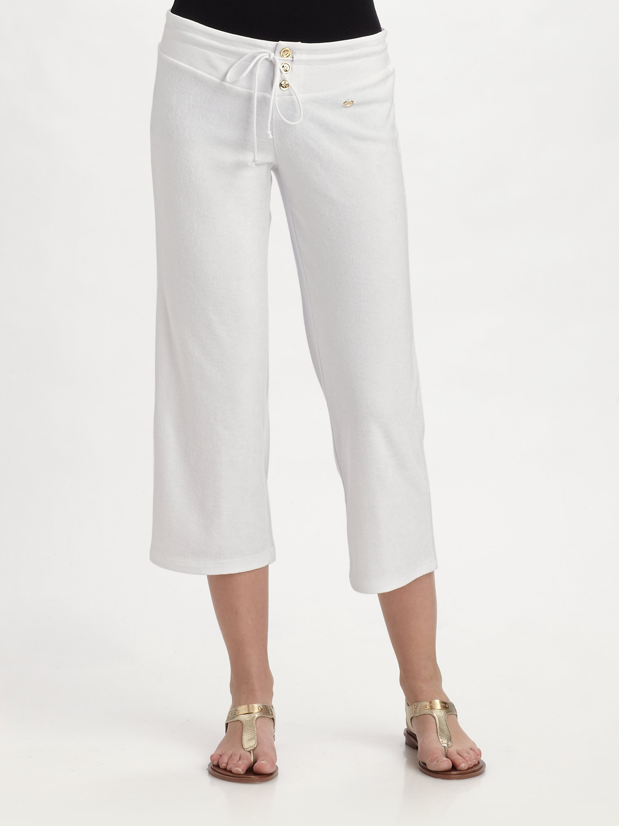 Juicy Couture Terry Cropped Pants in White | Lyst