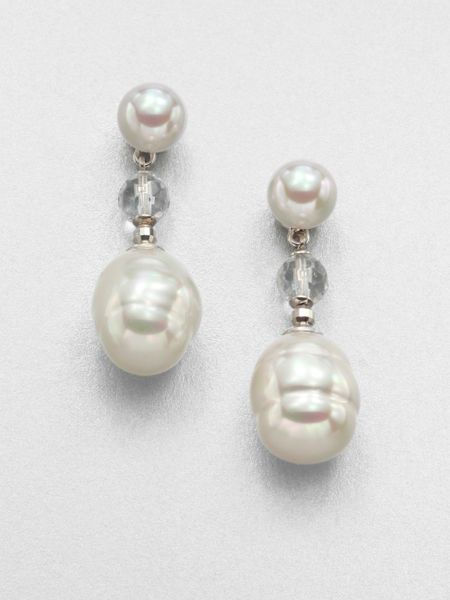 Majorica 8mm Round and 12mm Baroque Pearl Earrings in White (pearl ...