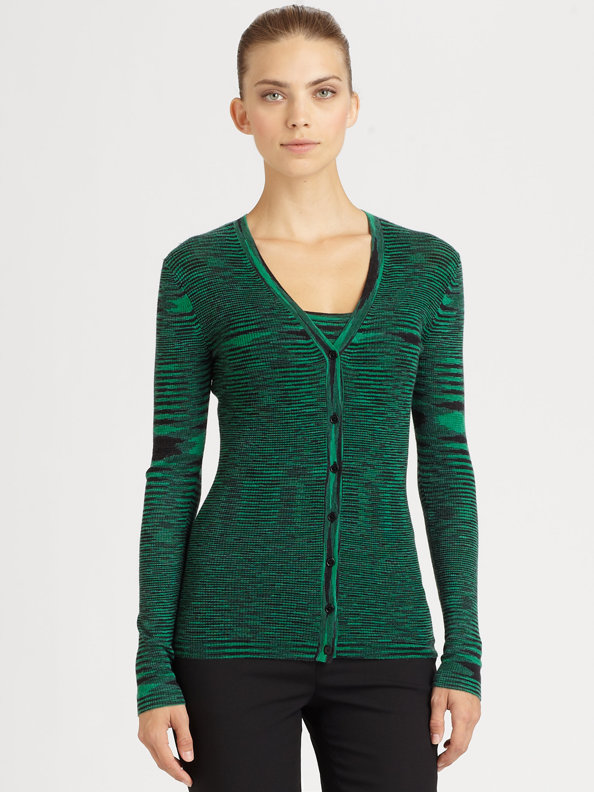 Michael Kors Spacedyed Cashmere Cardigan in Green (emerald multi) | Lyst