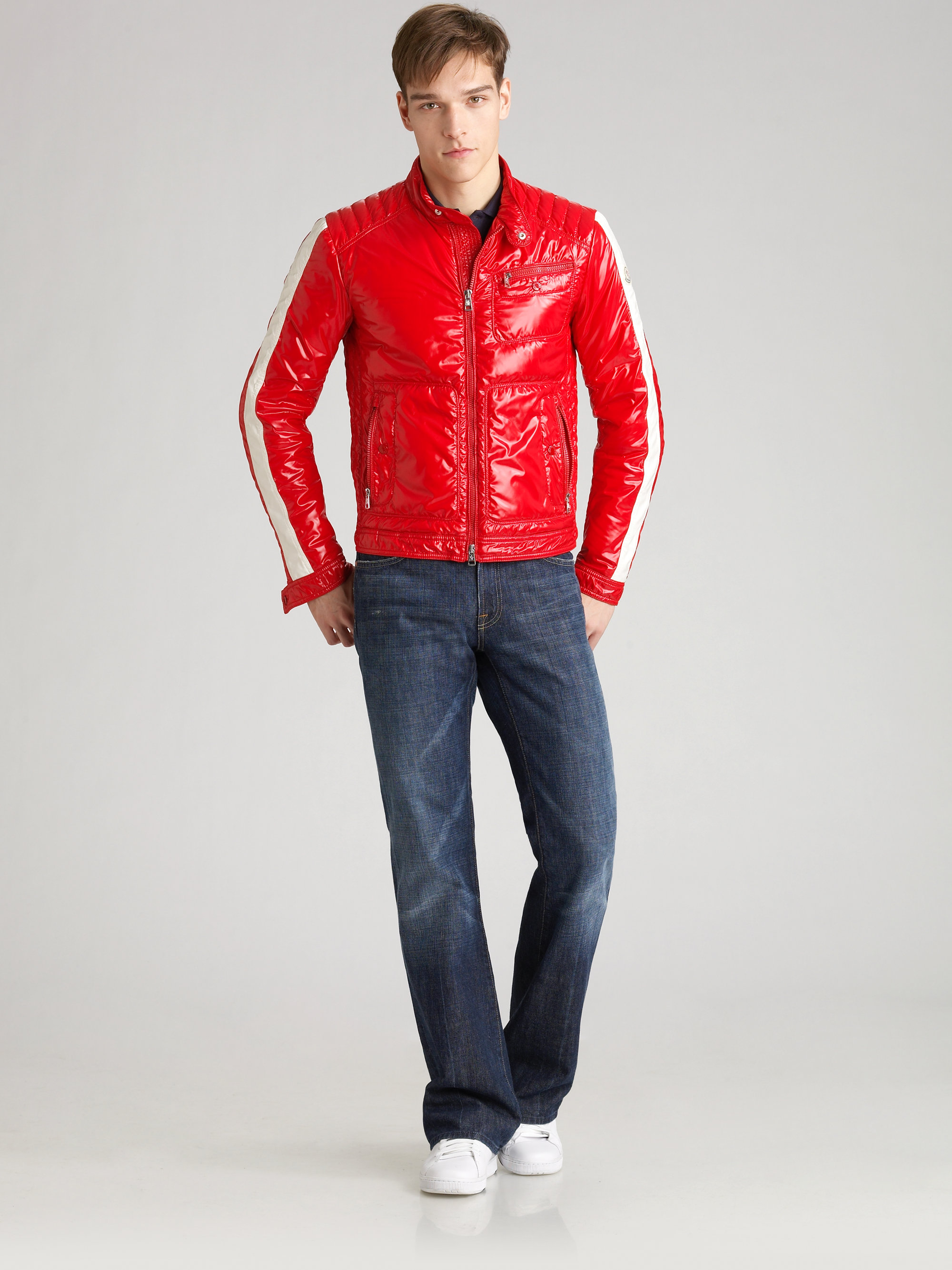 Moncler Motorcycle Jacket in Red for Men Lyst