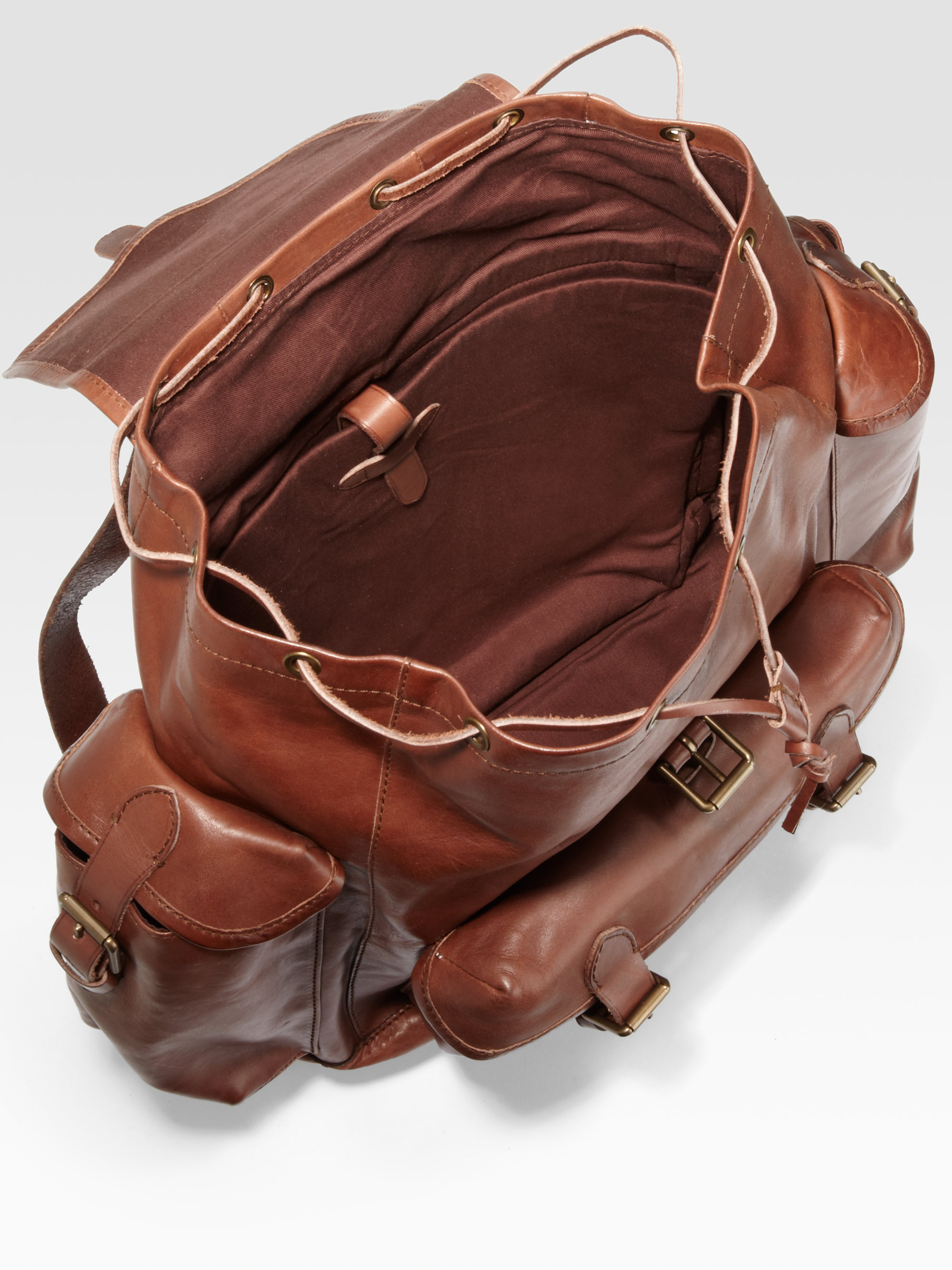 Polo Ralph Lauren Leather Backpack in Brown for Men - Lyst