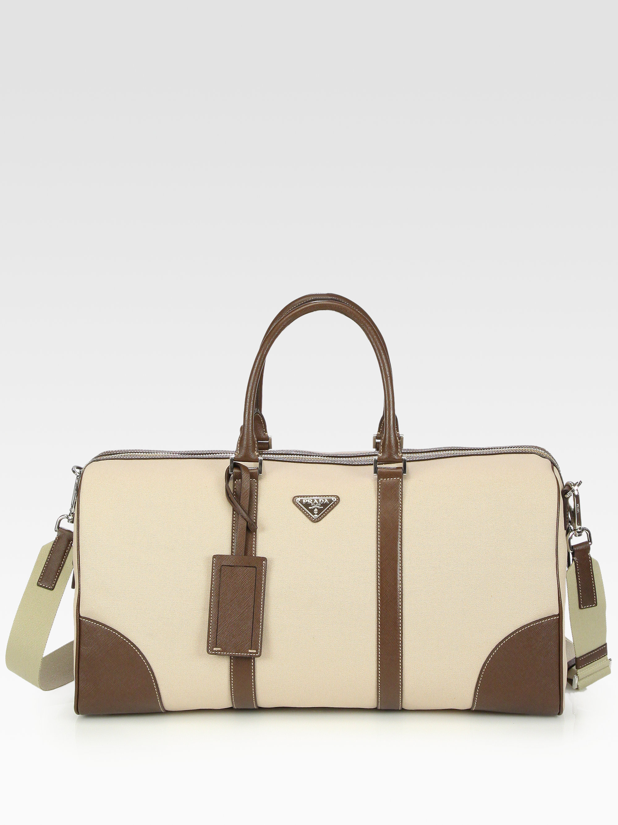 Prada Canvas and Leather Tote Bag in Khaki for Men (beige-brown ...  
