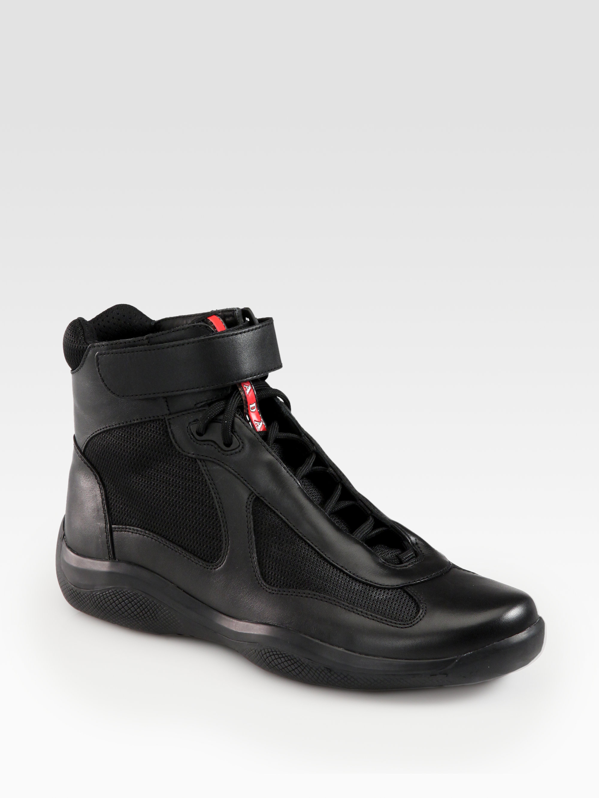 Prada High-top Leather Sneakers in Black for Men - Lyst