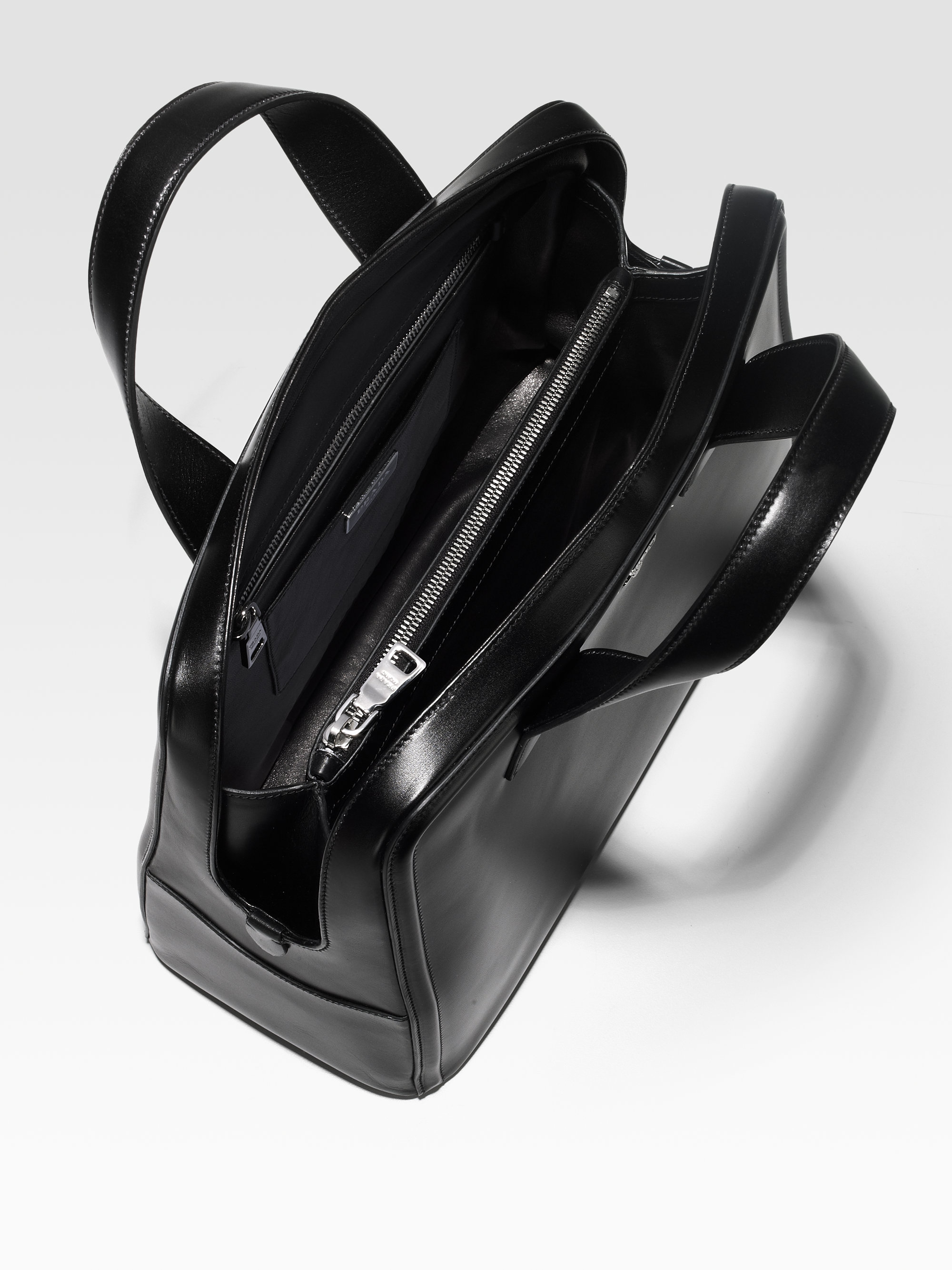 Prada Box Calf Double Handle Satchel in Black (nero-black) | Lyst