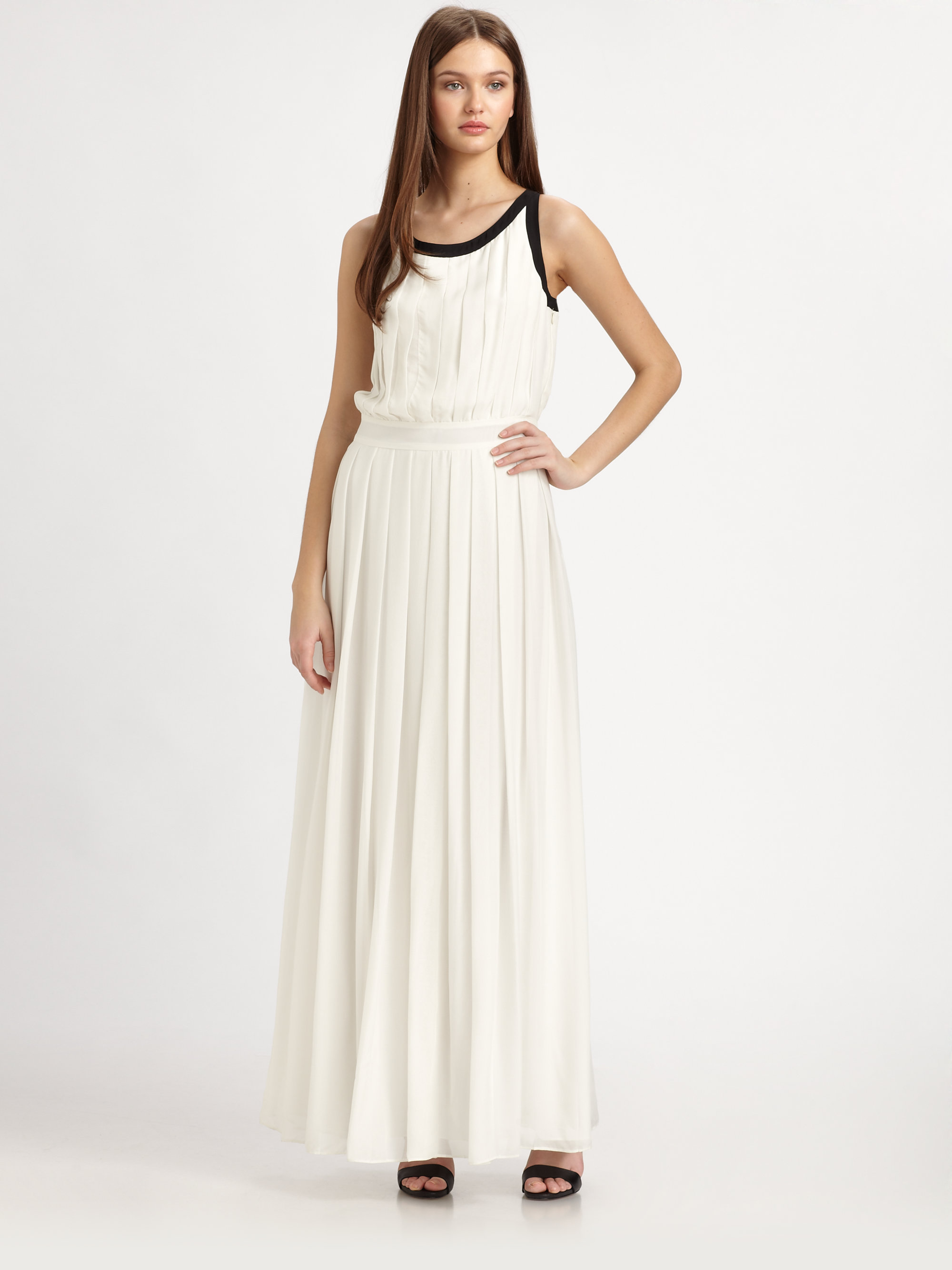 Lyst - Rachel Zoe Silk Chiffon Pleated Maxi Dress in White