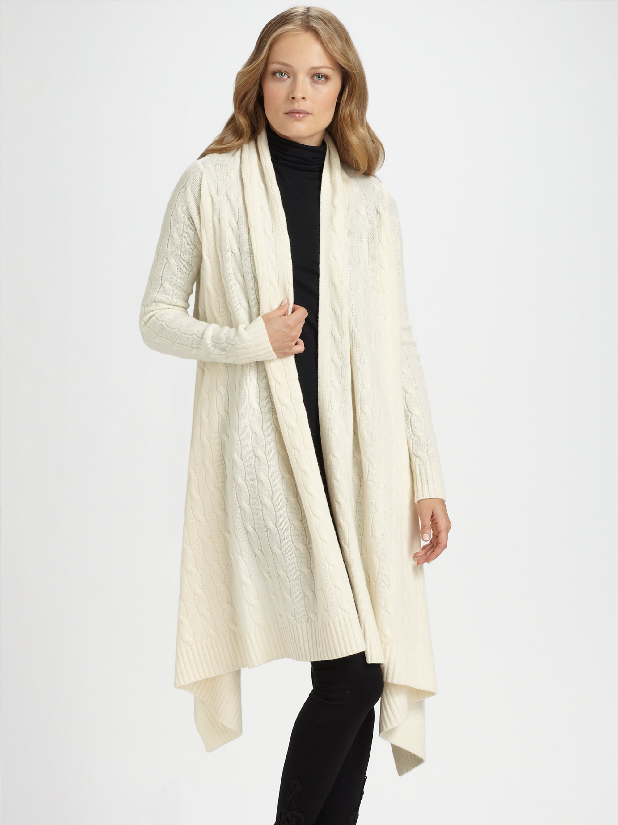 Ralph Lauren Blue Label Wool and Cashmere Cable-knit Wrap Cardigan in Black  (Natural) - Lyst