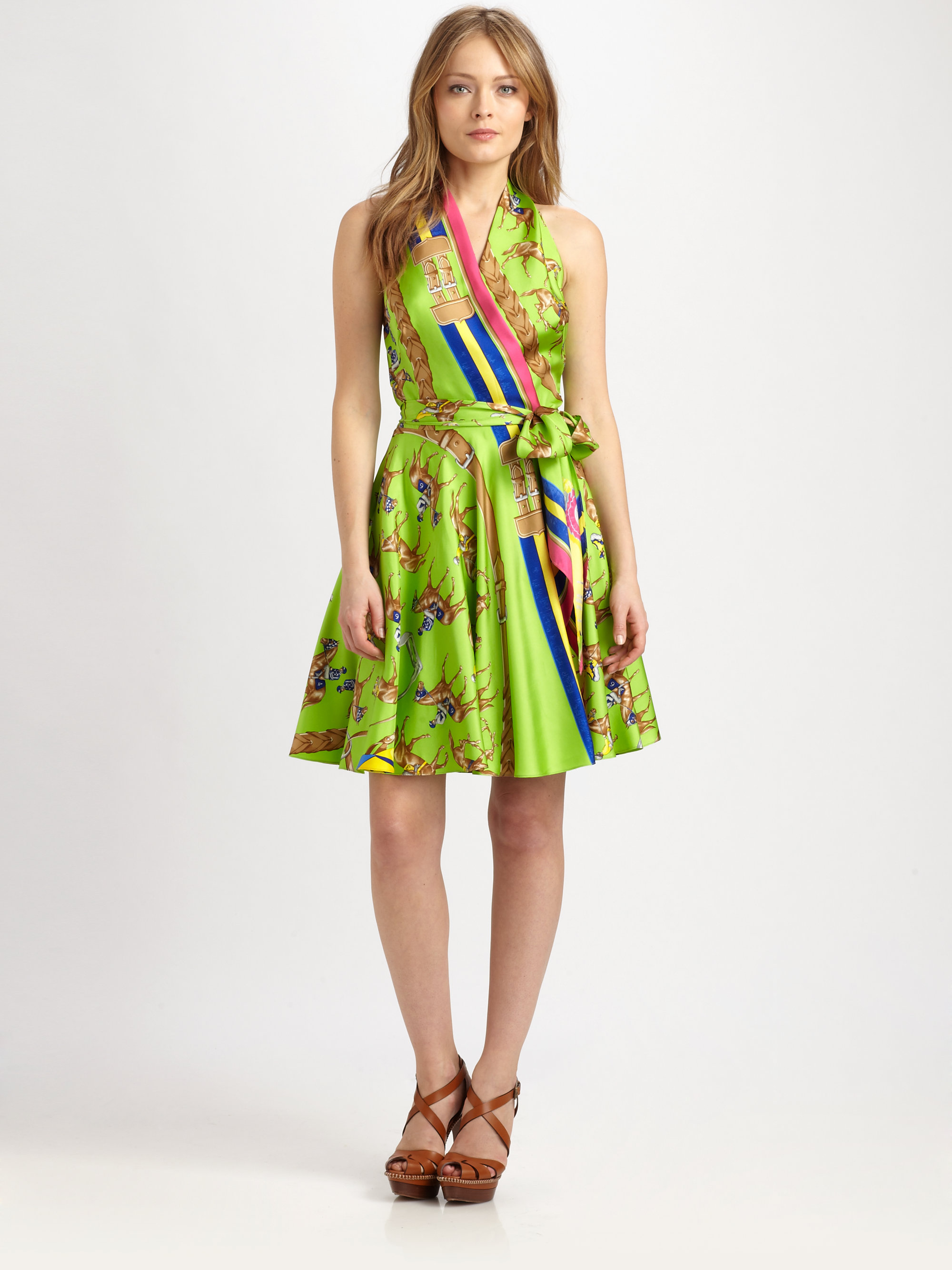 Ralph Lauren Blue Label Dylan Equestrian Print Silk Dress in Green - Lyst