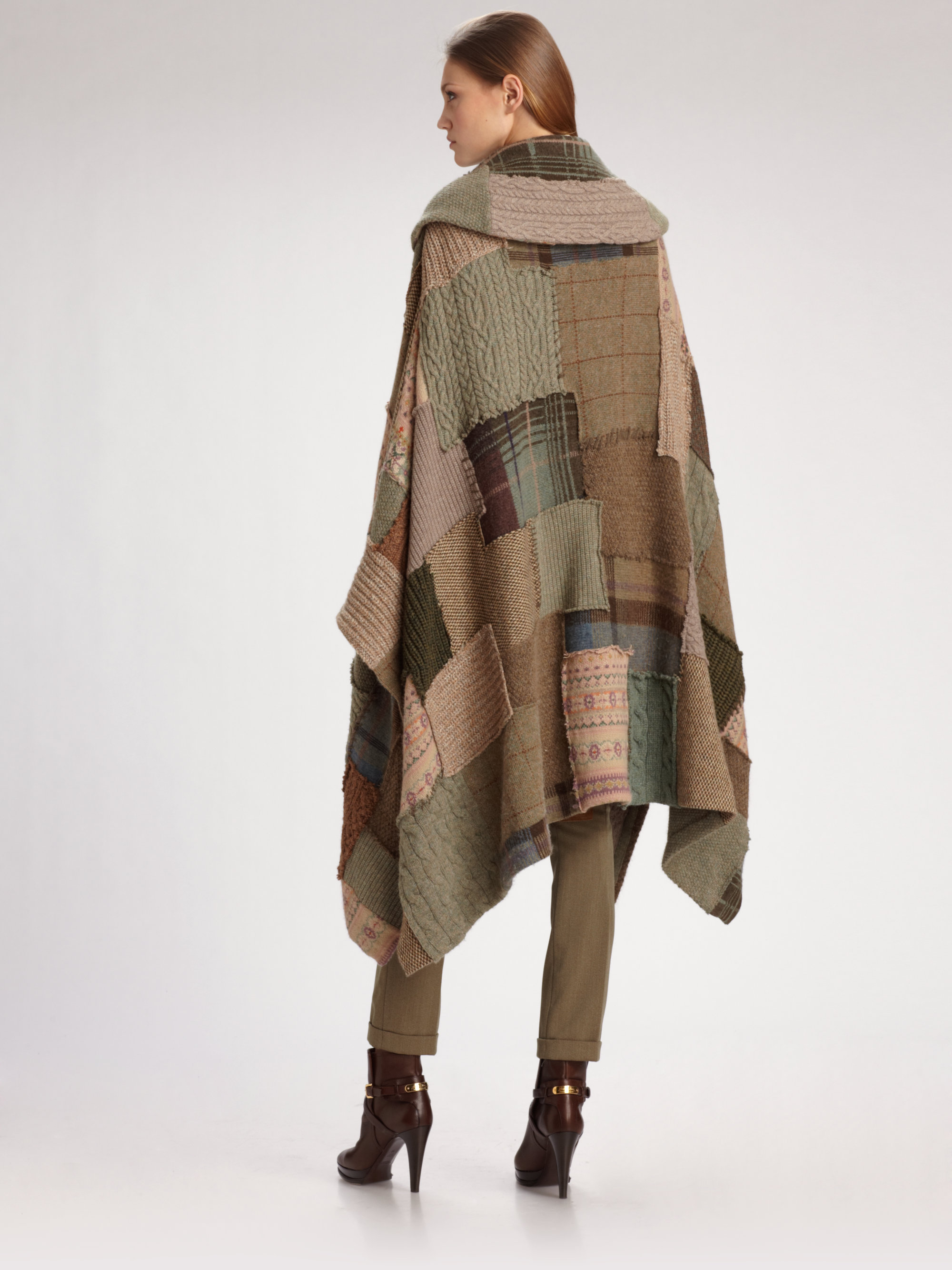 Ralph Lauren Blue Label Woolcashmere Patchwork Poncho in Brown | Lyst
