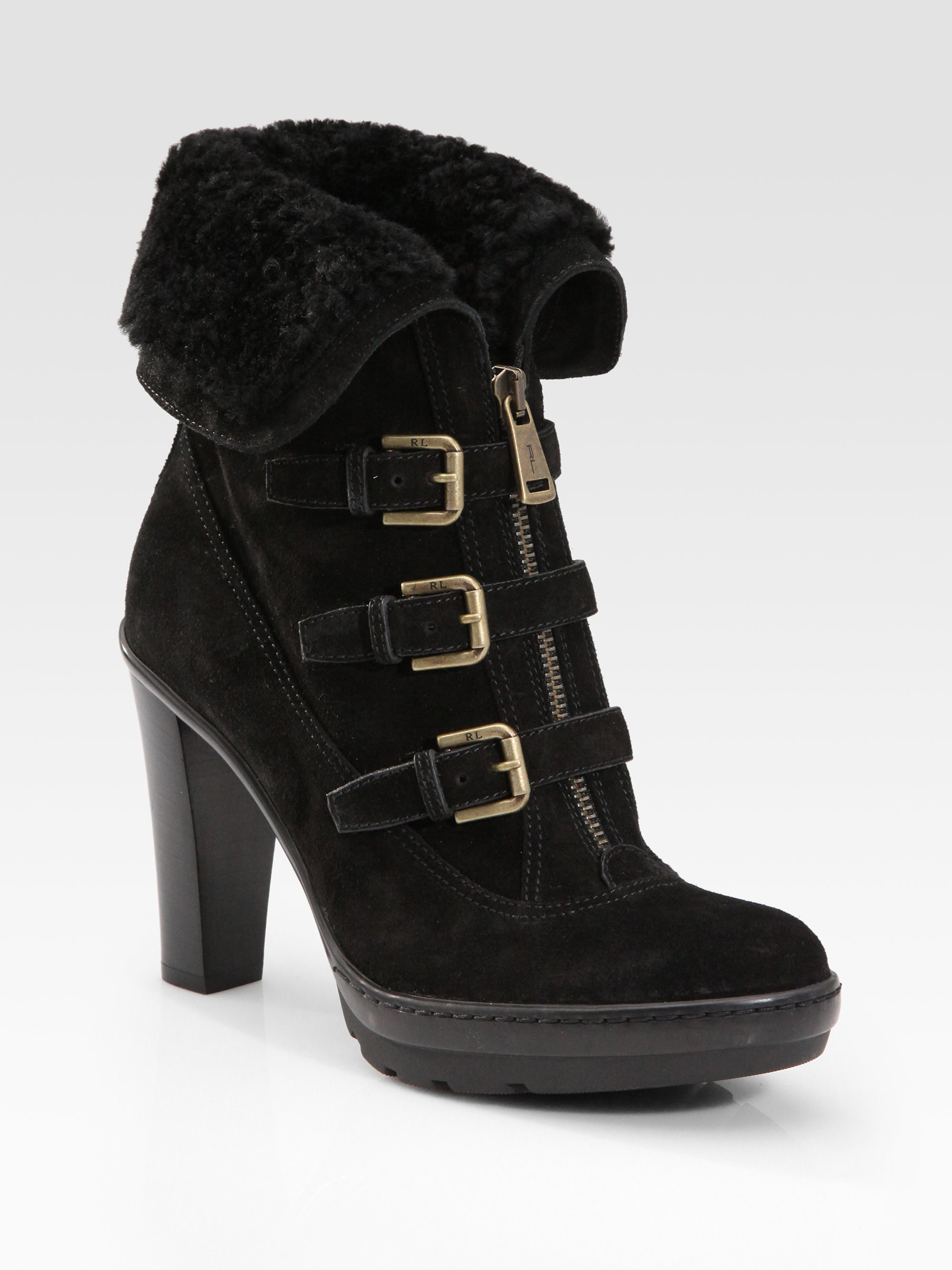 Ralph Lauren Collection Forilla Suede and Shearling Ankle Boots in ...