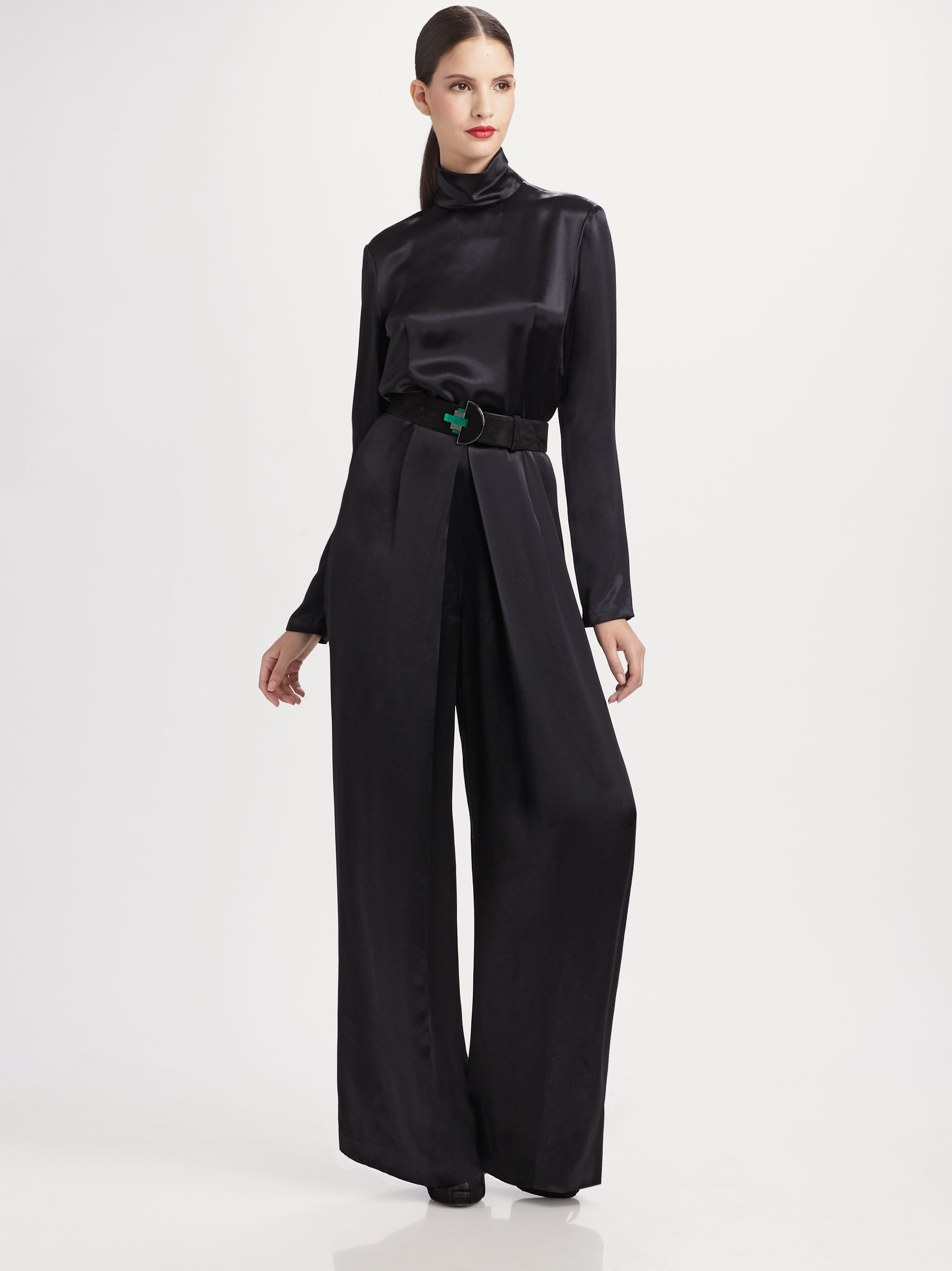 Lyst - Ralph Lauren Collection Satin Vivian Jumpsuit in Black