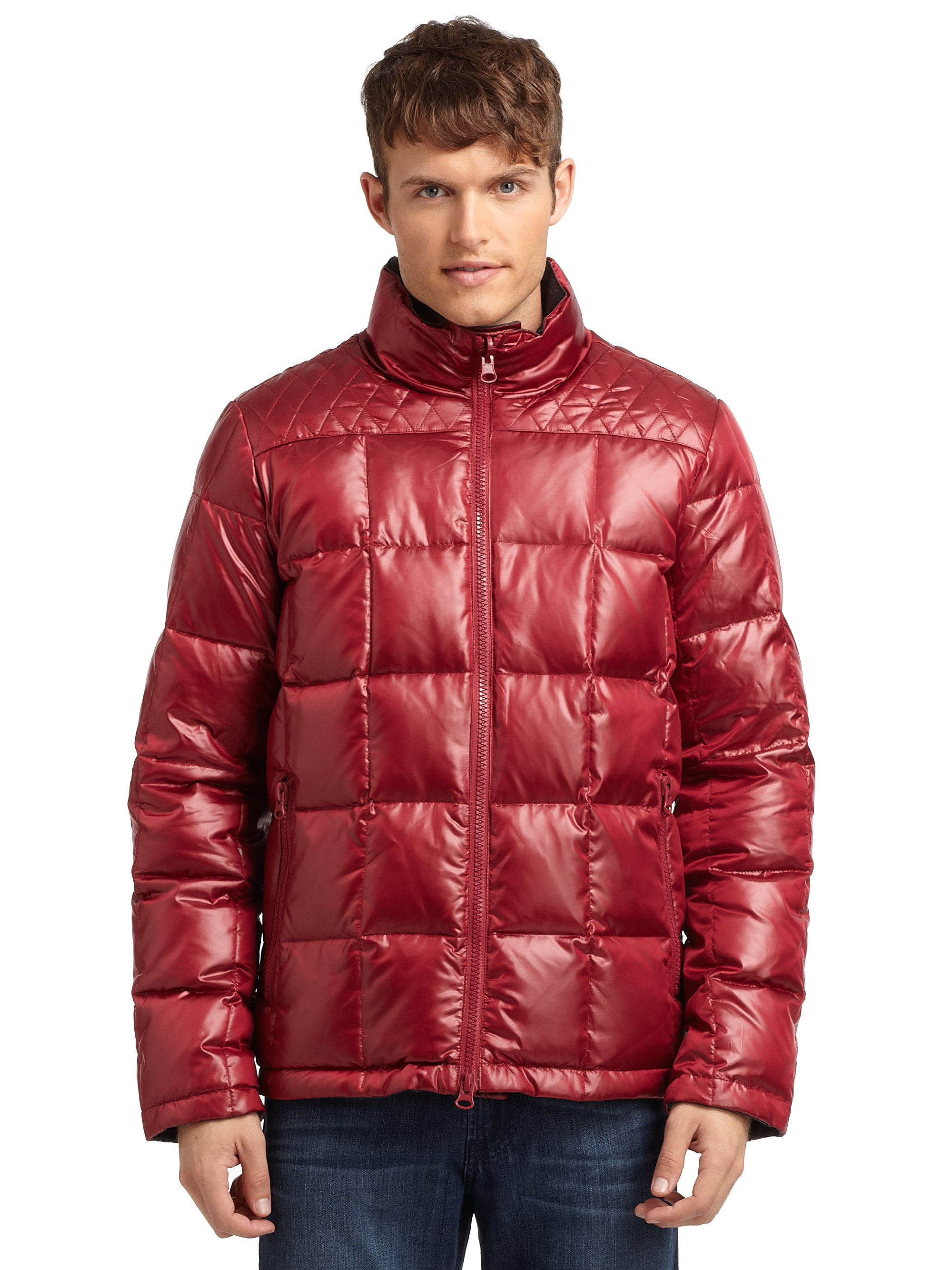 Saks fifth avenue Reversible Puffer Coat in Red for Men | Lyst