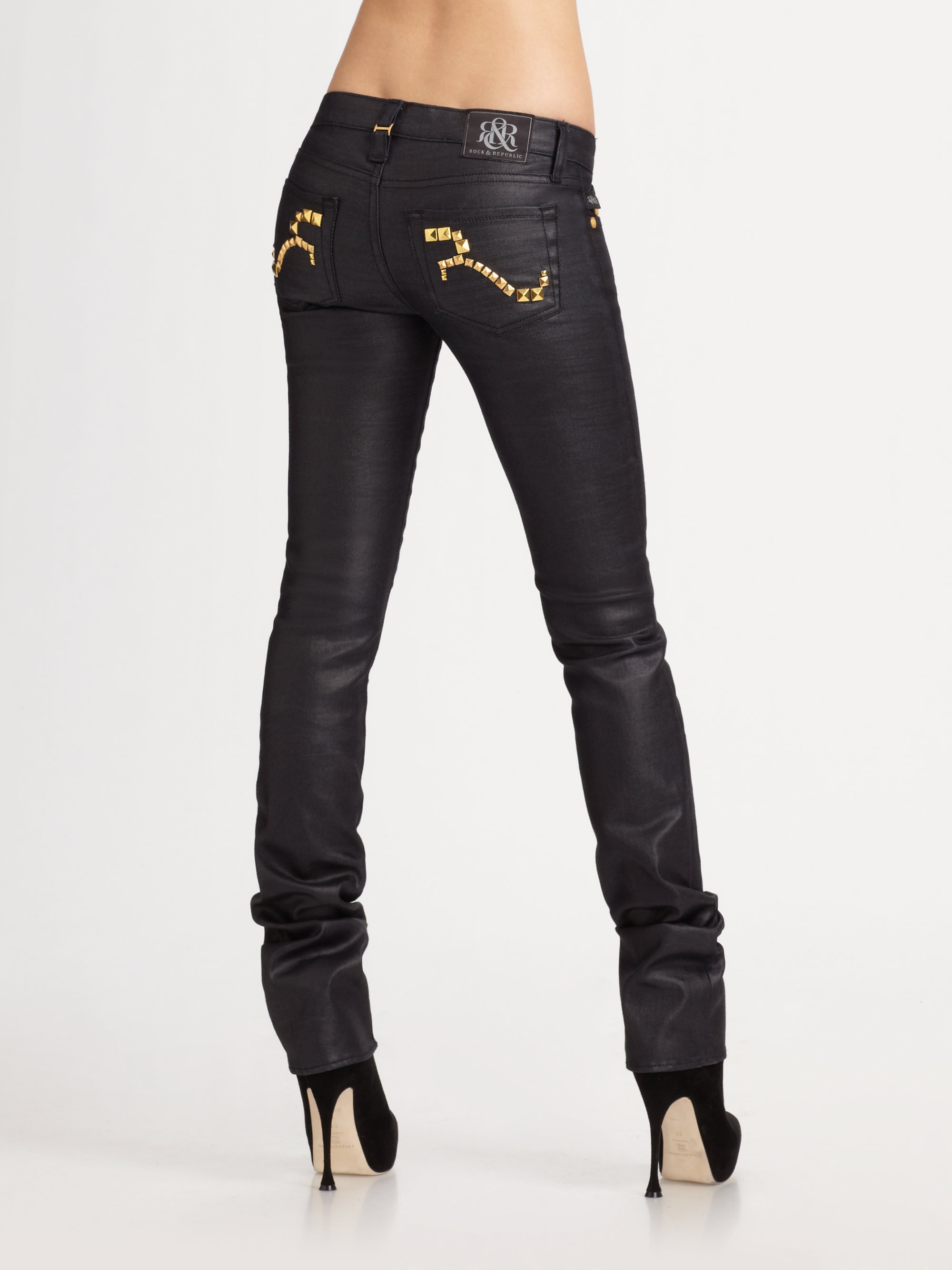Rock & Republic Stella Straight leg Jeans in Black | Lyst