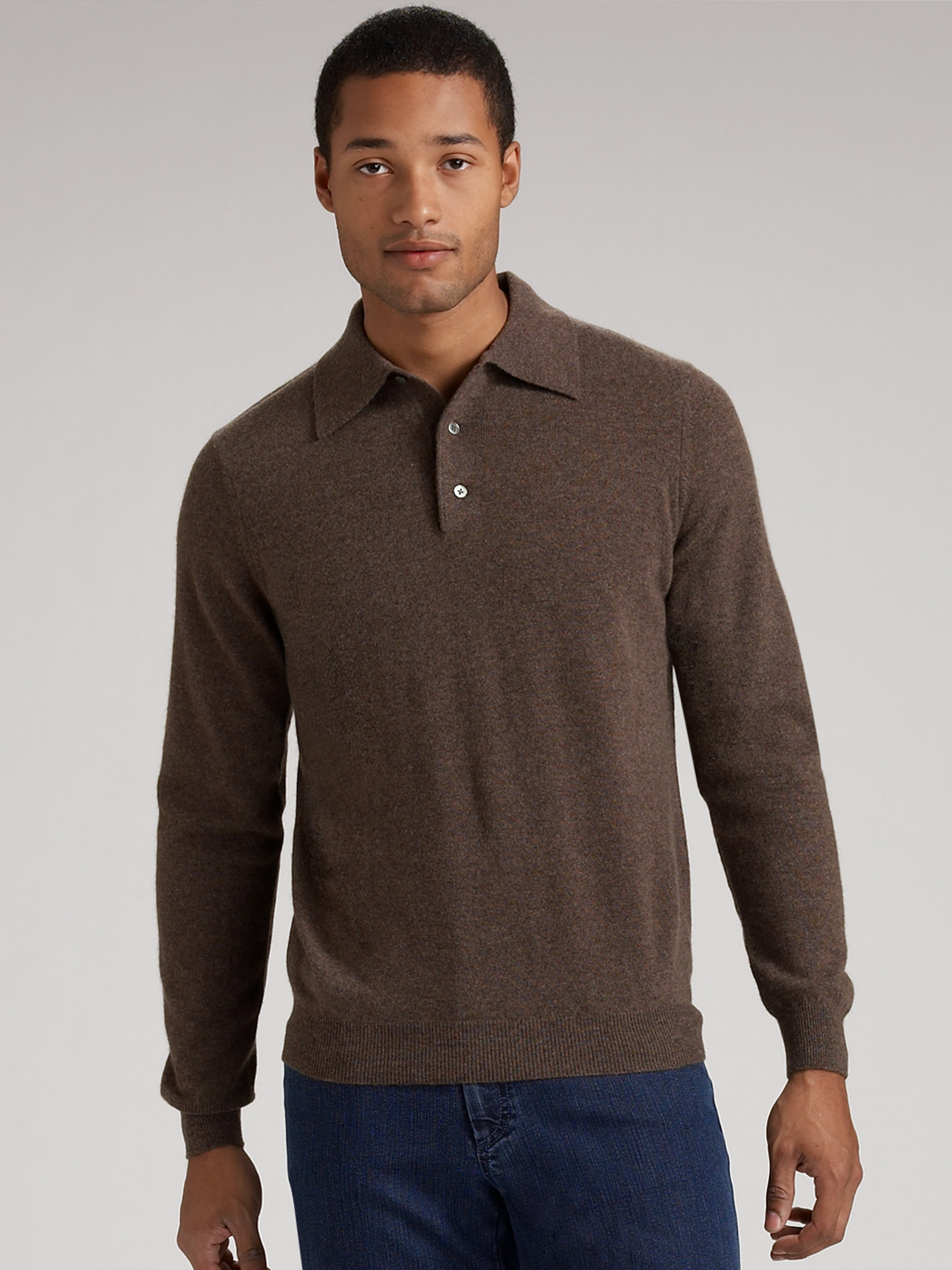 Saks fifth avenue Cashmere Polo Sweater in Brown for Men | Lyst