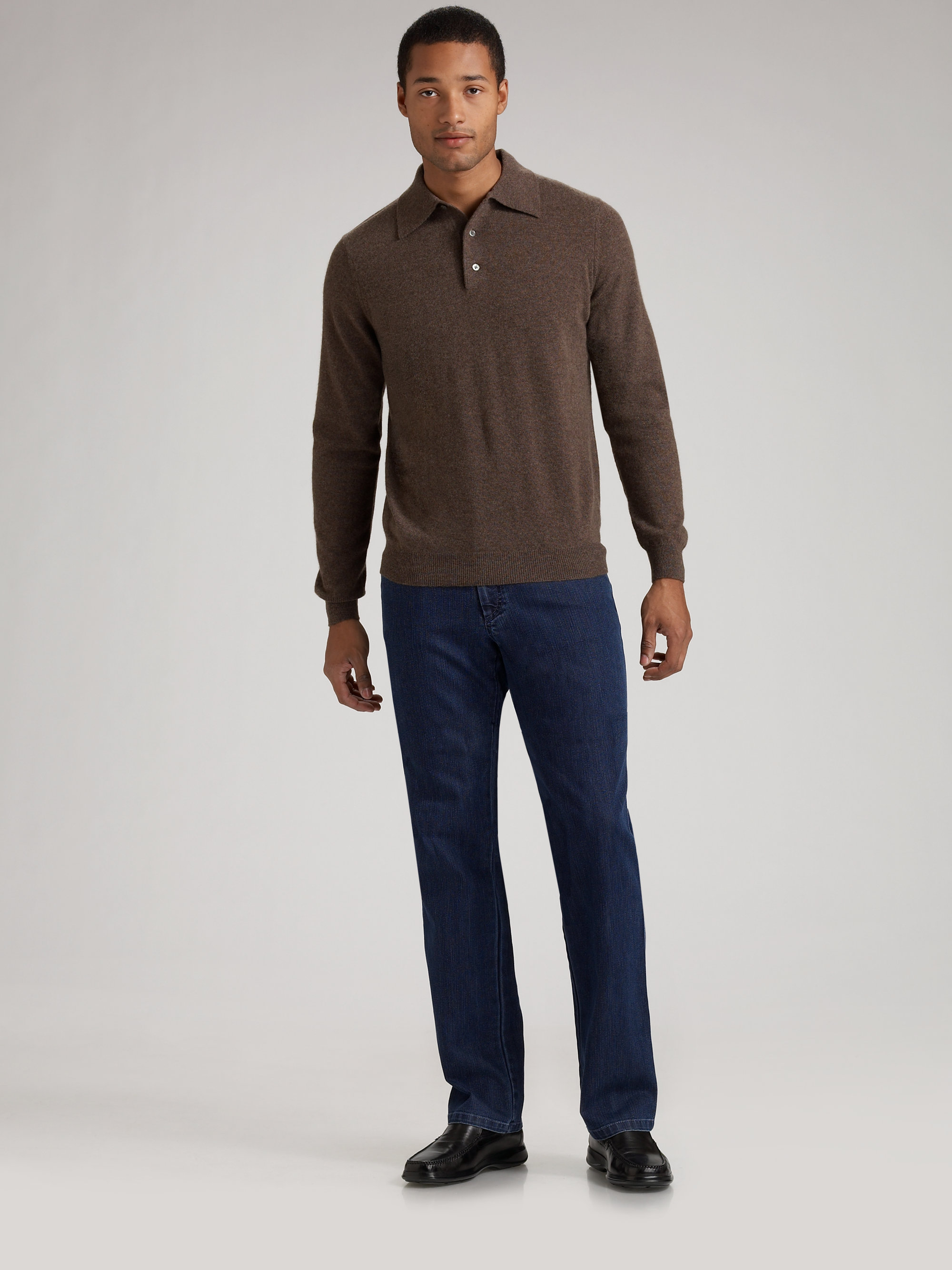 Saks Fifth Avenue Cashmere Polo Sweater in Brown for Men | Lyst