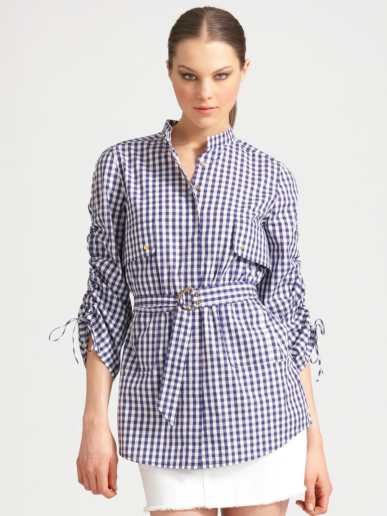 Lyst Tory Burch Aaron Belted Gingham Tunic in Blue