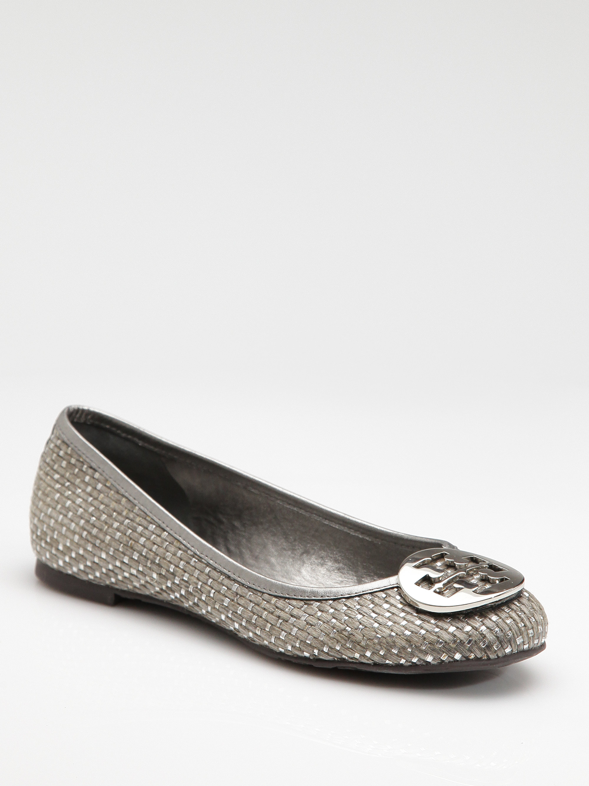 Tory Burch Reva Metallic Leather Straw Ballet Flats - Lyst