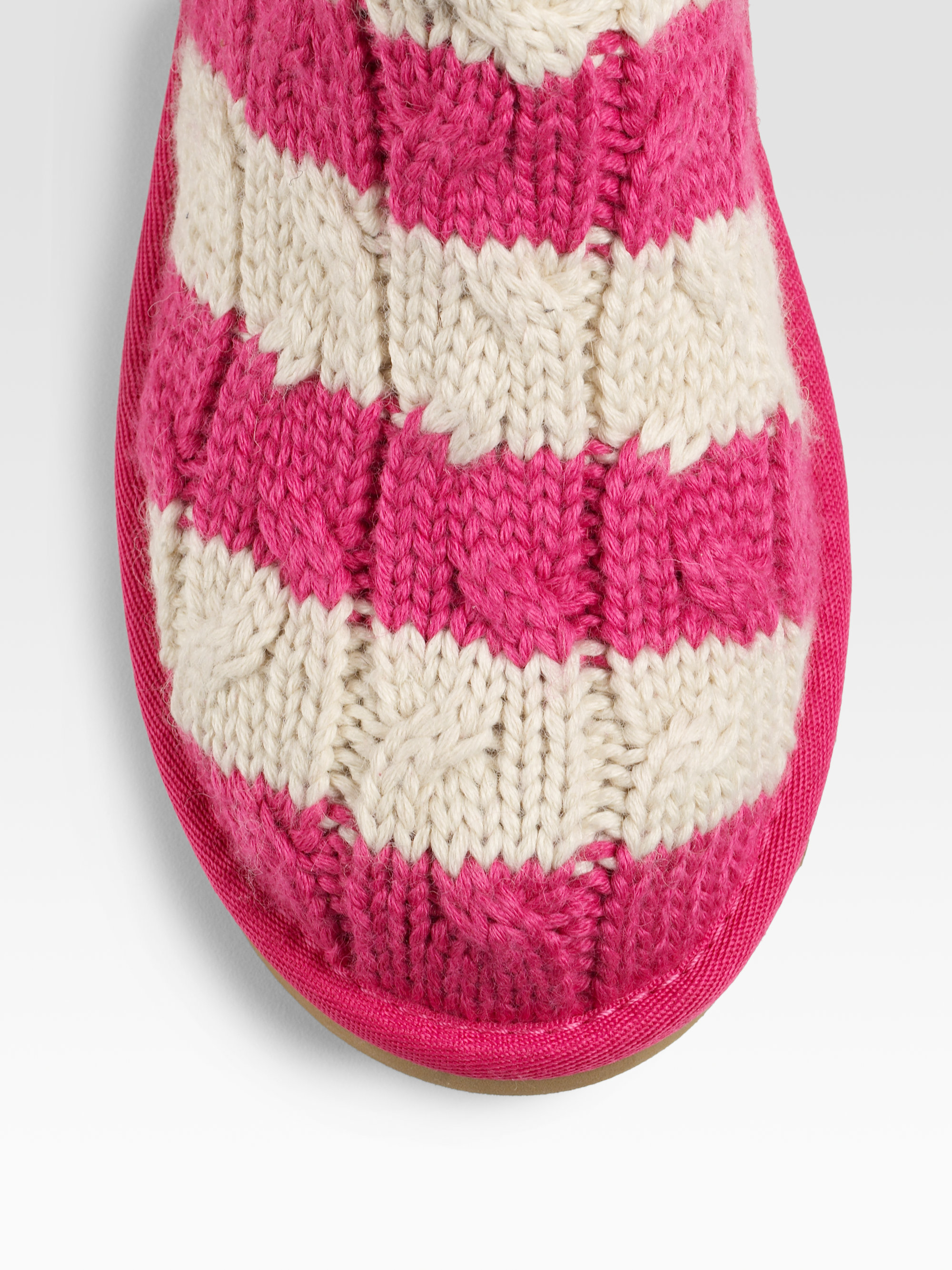 UGG Striped Cable Knit Boots in Pink | Lyst