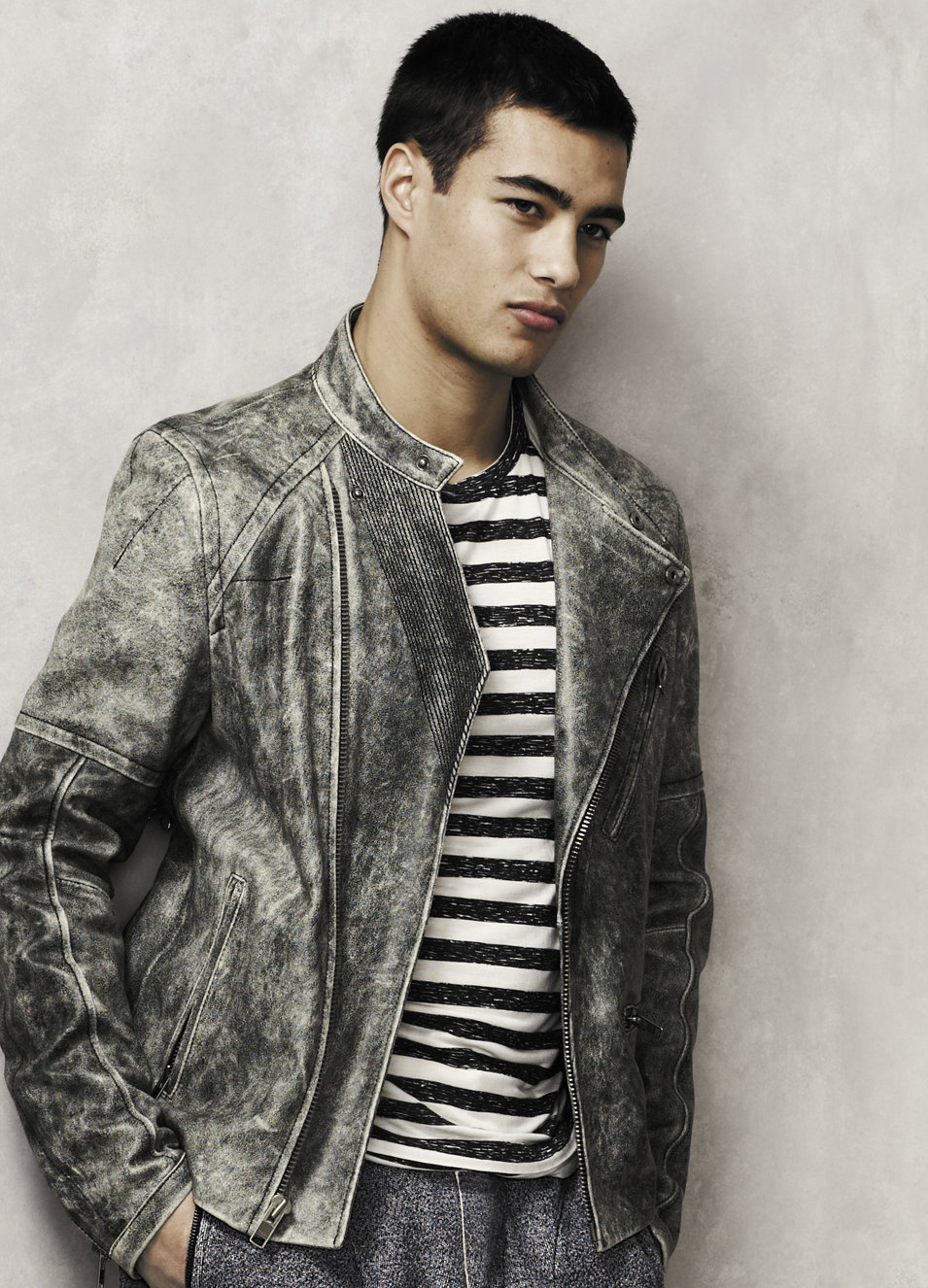 distressed grey leather jacket