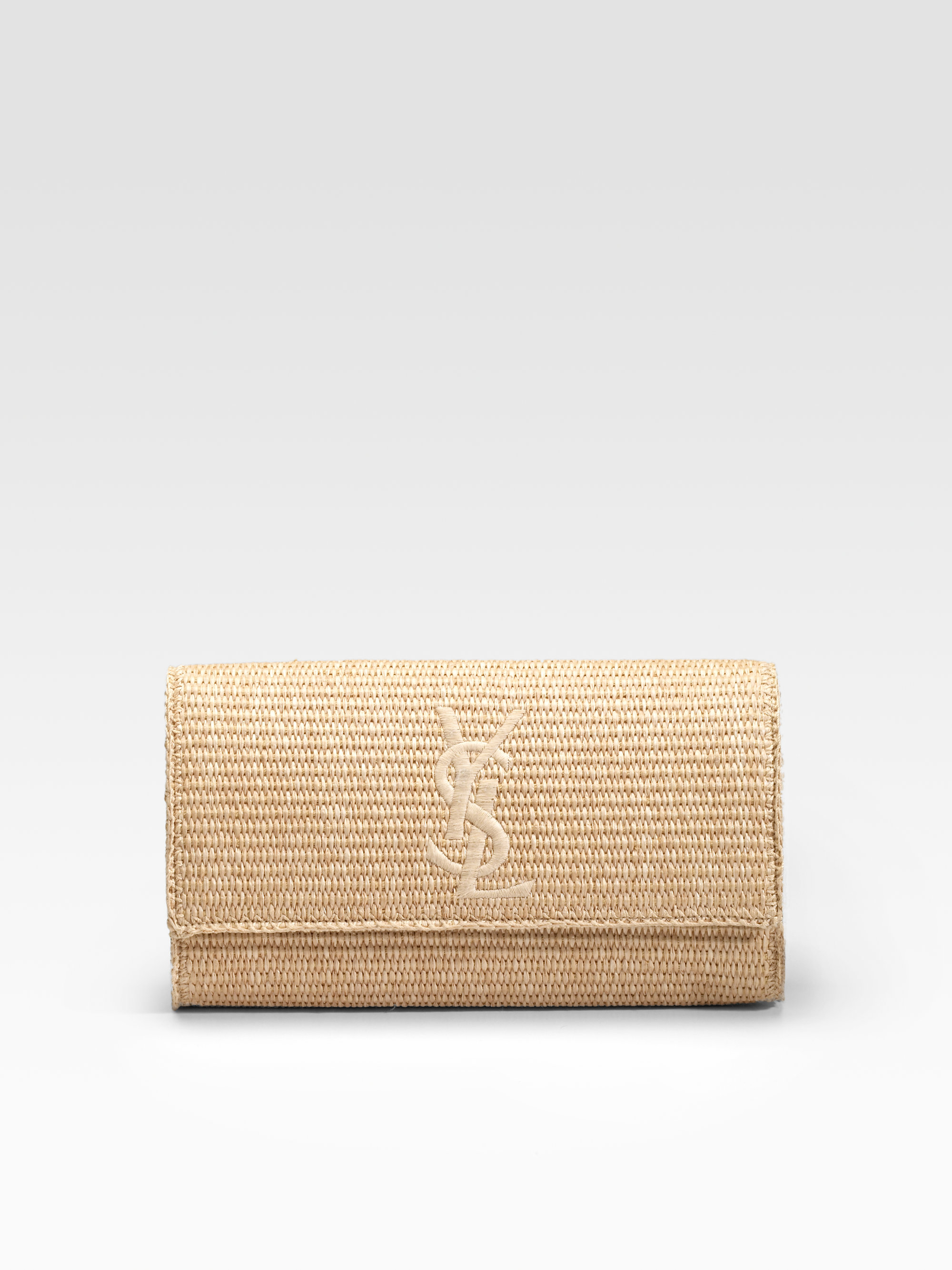 Saint Laurent Raffia Belle De Jour Large Clutch in Natural | Lyst