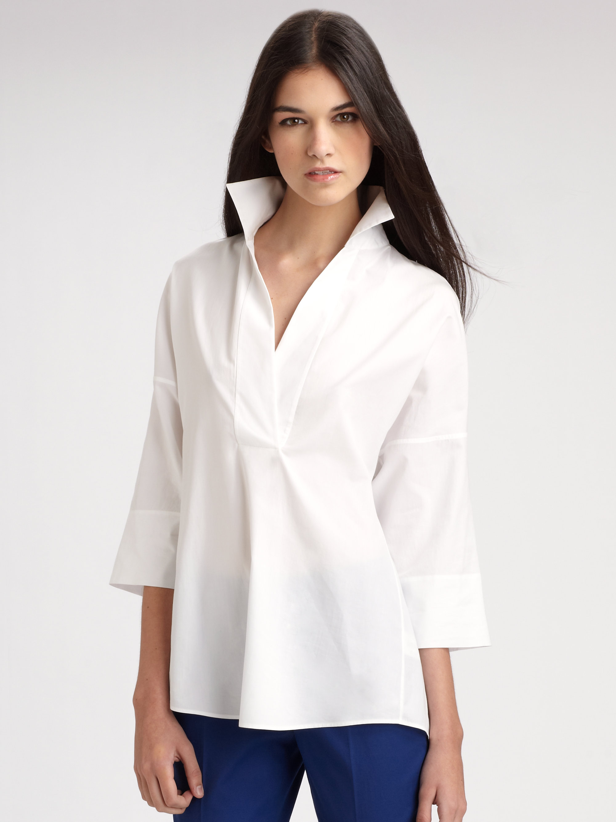 Akris Punto Cotton Tunic Blouse in White Lyst