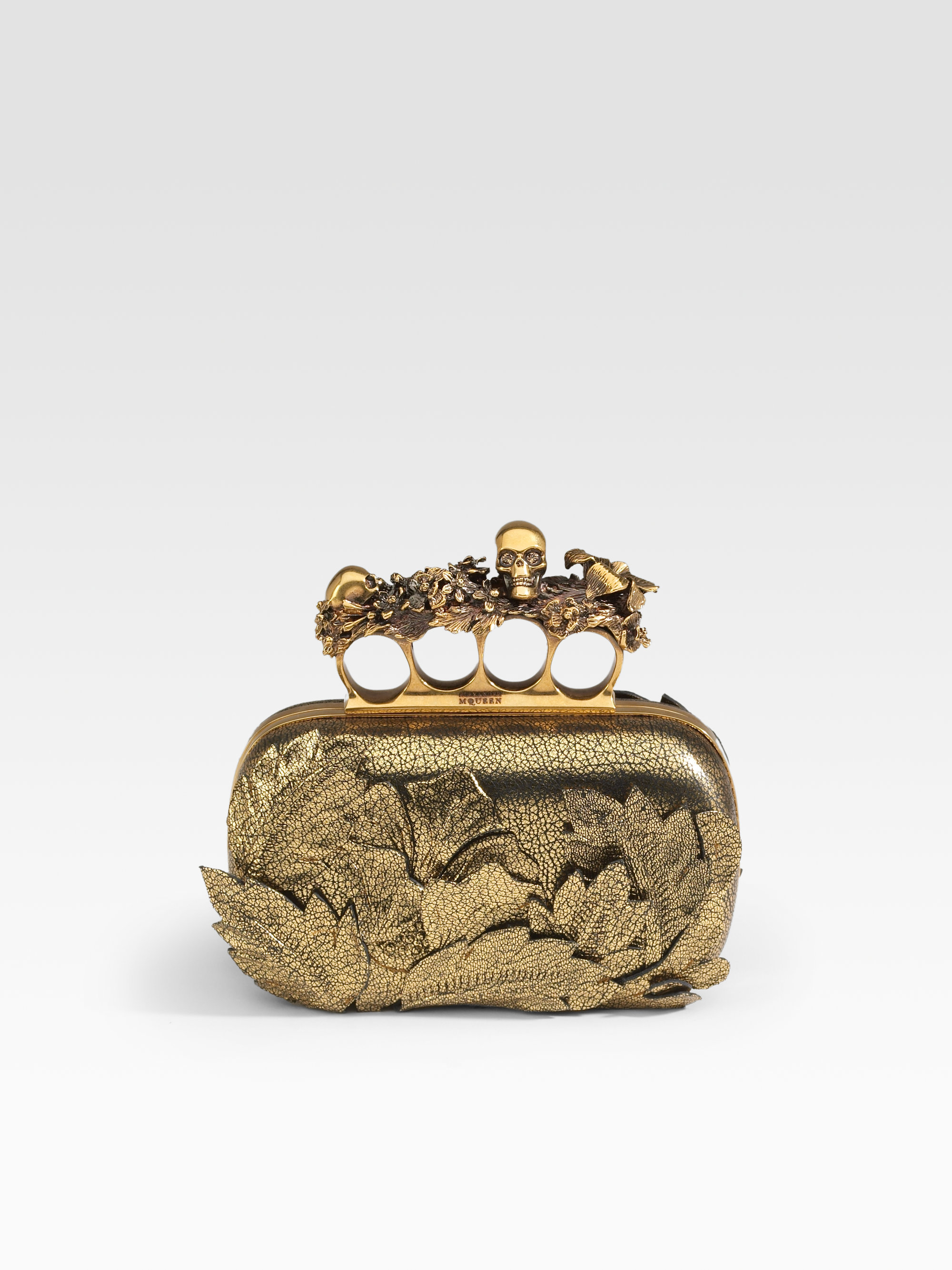 Alexander McQueen Four Finger Flower Leather Clutch in Metallic | Lyst