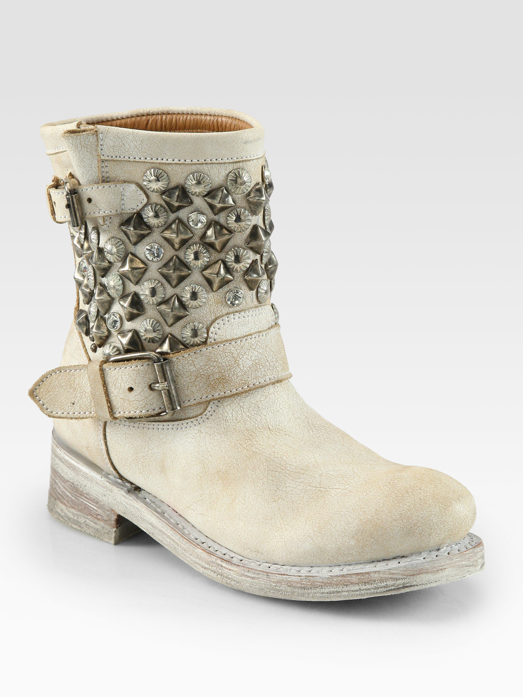 Ash Titan Studded Leather Motorcycle Boots in Taupe