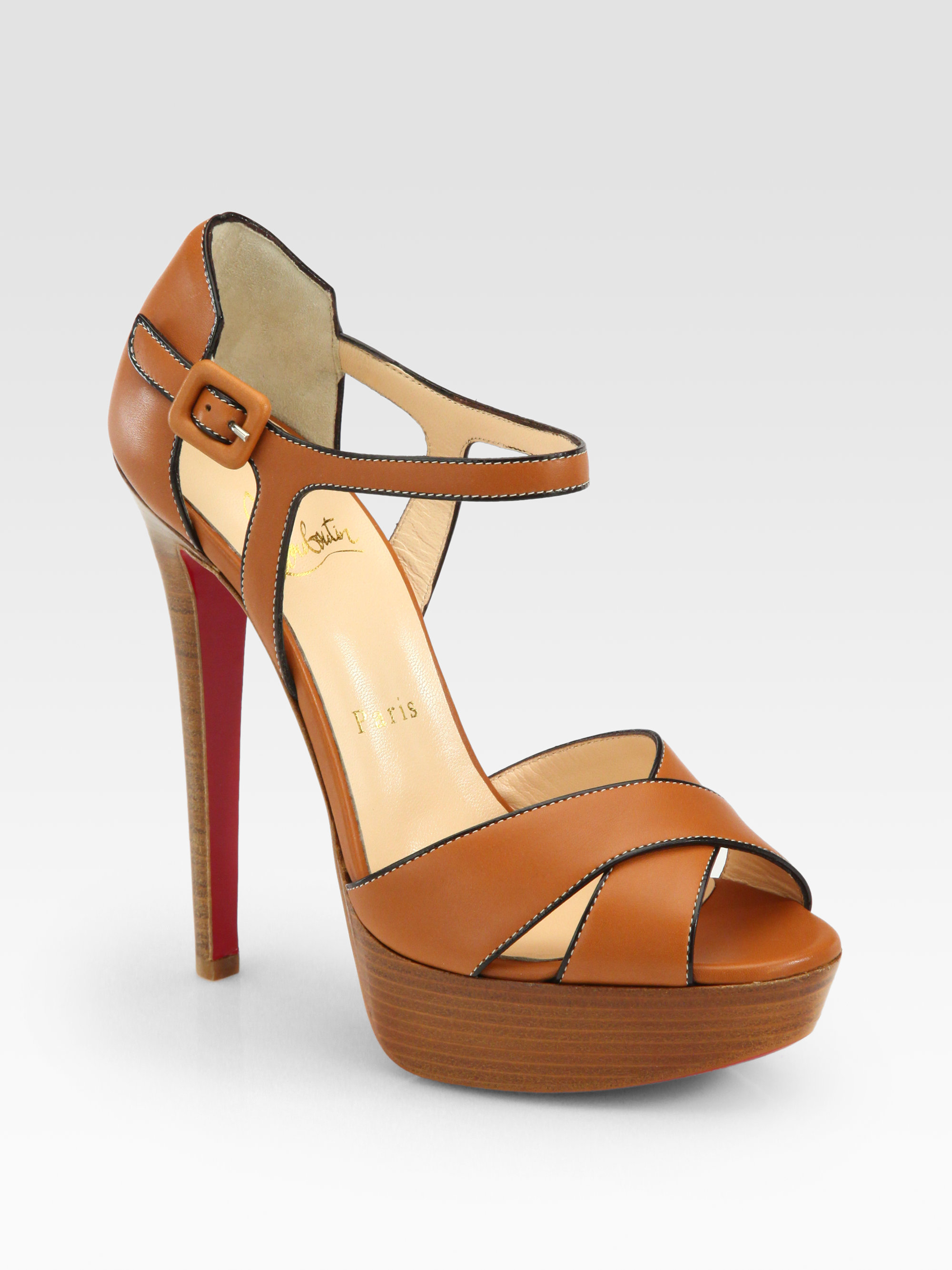 Christian Louboutin Sporting Leather Platform Sandals in Brown | Lyst