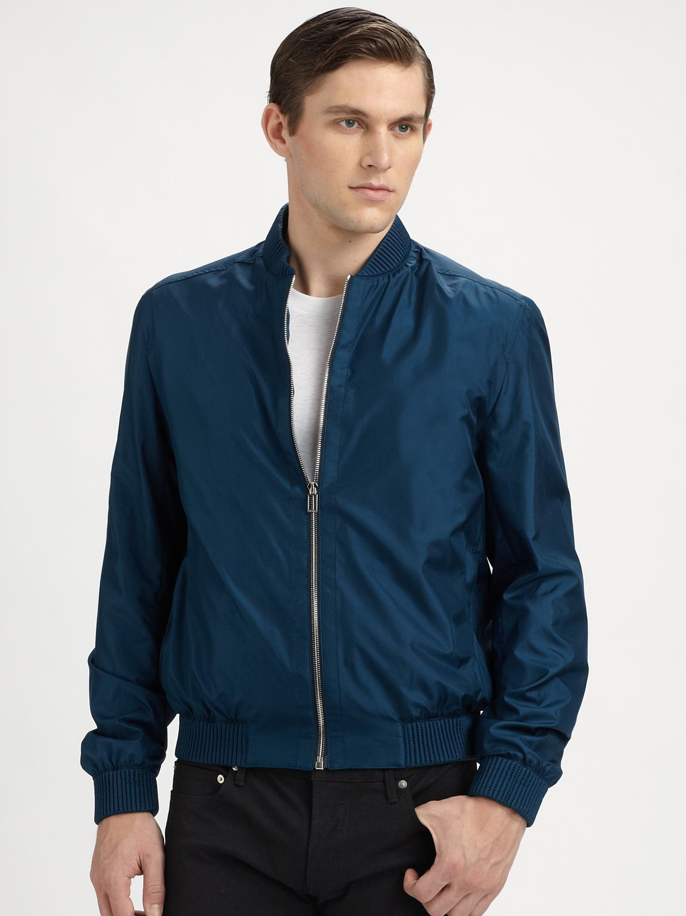 Dior homme Silk Bomber Jacket in Blue for Men | Lyst