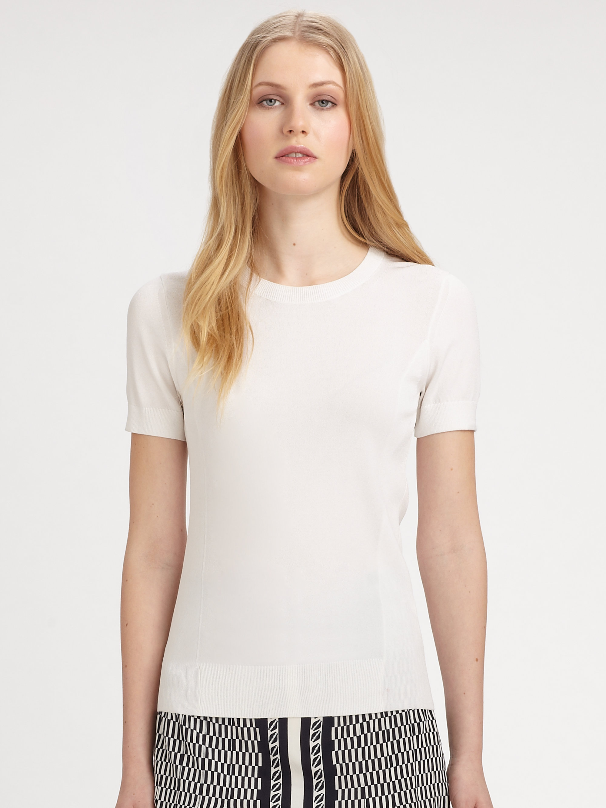 Dkny Crewneck Knit Tee in White | Lyst