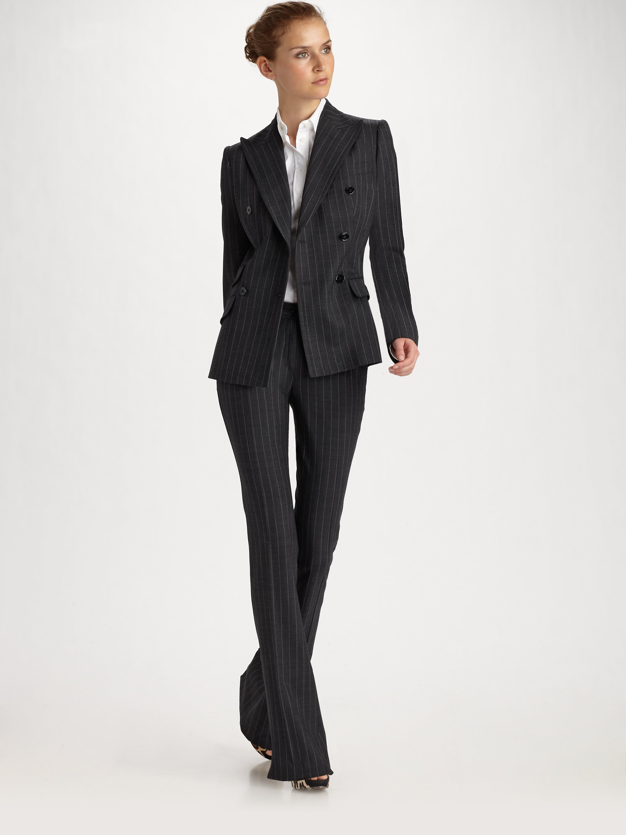 Dolce & Gabbana Pinstripe Flare Pants in Grey Stripe (Gray) - Lyst