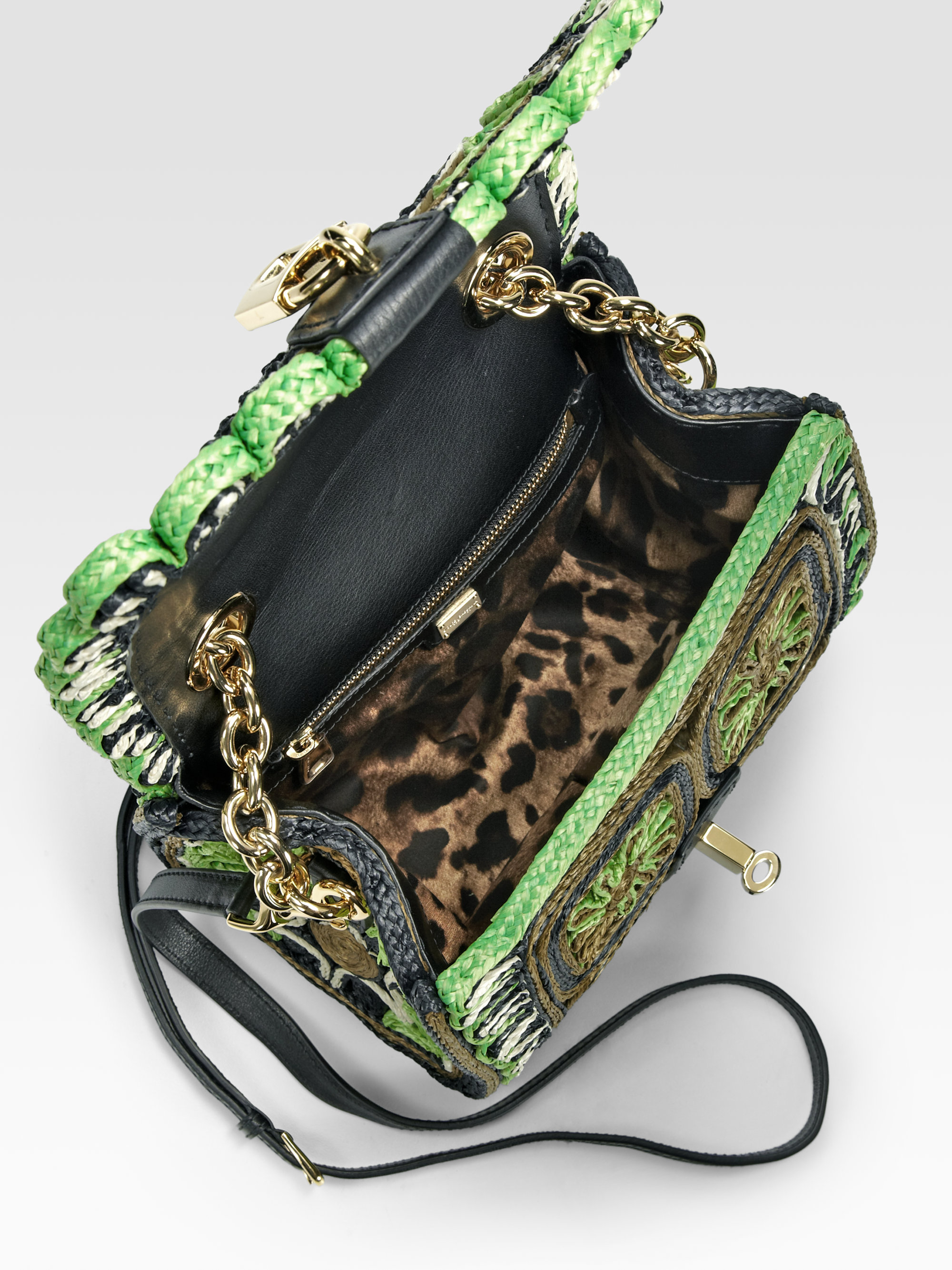 Lyst Dolce & gabbana Medium Dolce Floralprint Raffia Leather Top