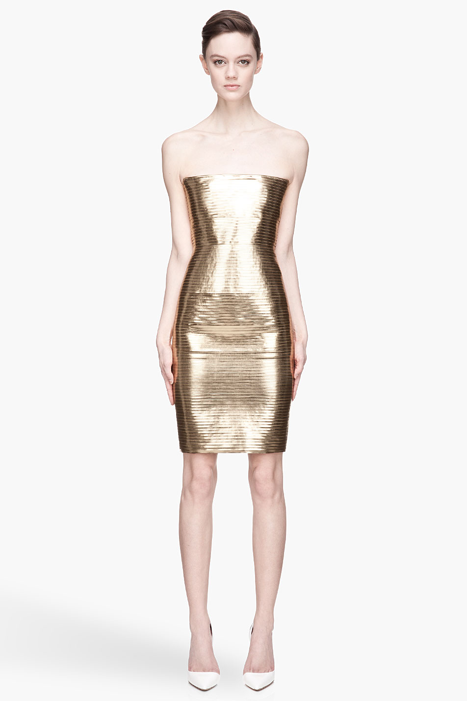 Lyst - Dsquared² Gold Lamé Stretch Jersey Strapless Dress in Metallic
