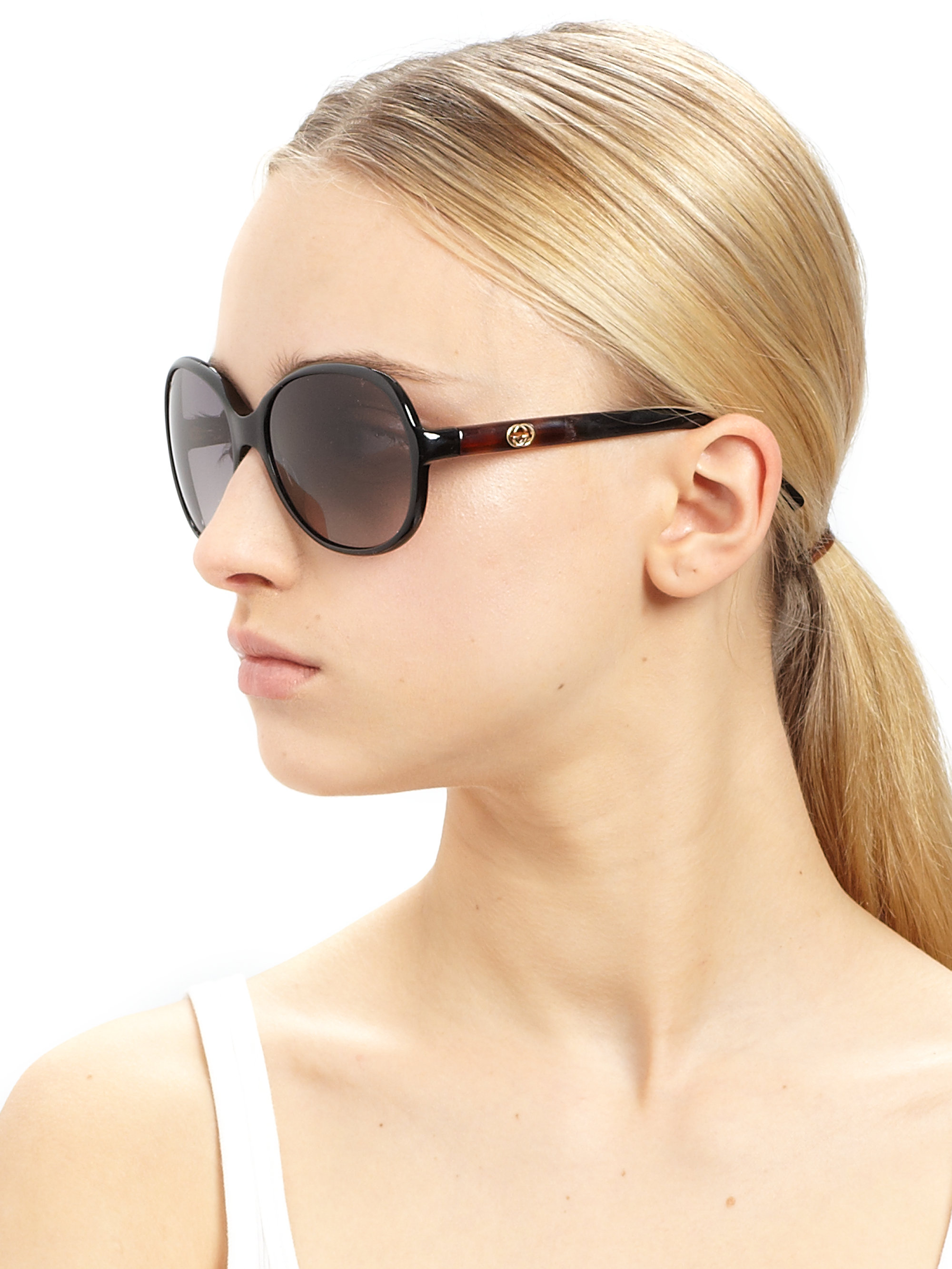 Gucci Oversized Round Plastic Sunglasses in Black - Lyst