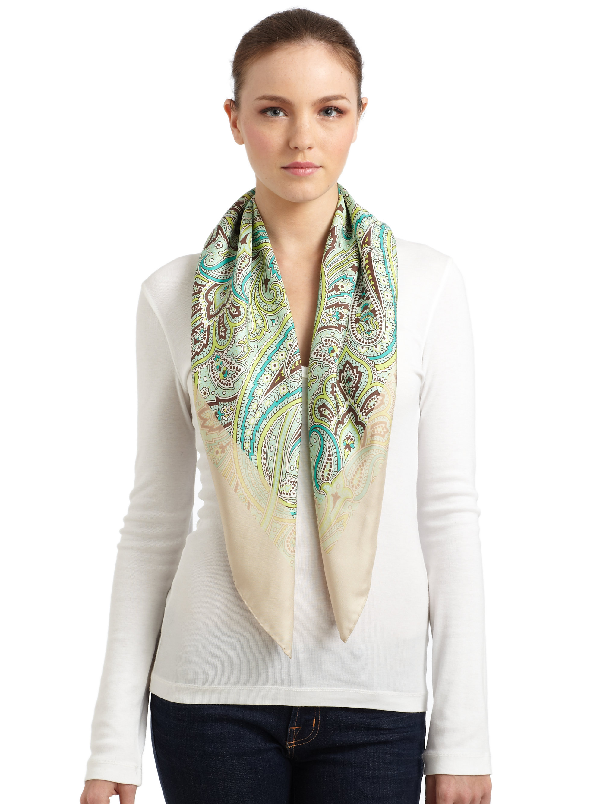 Lafayette 148 new york Silk Paisley Scarf in White | Lyst