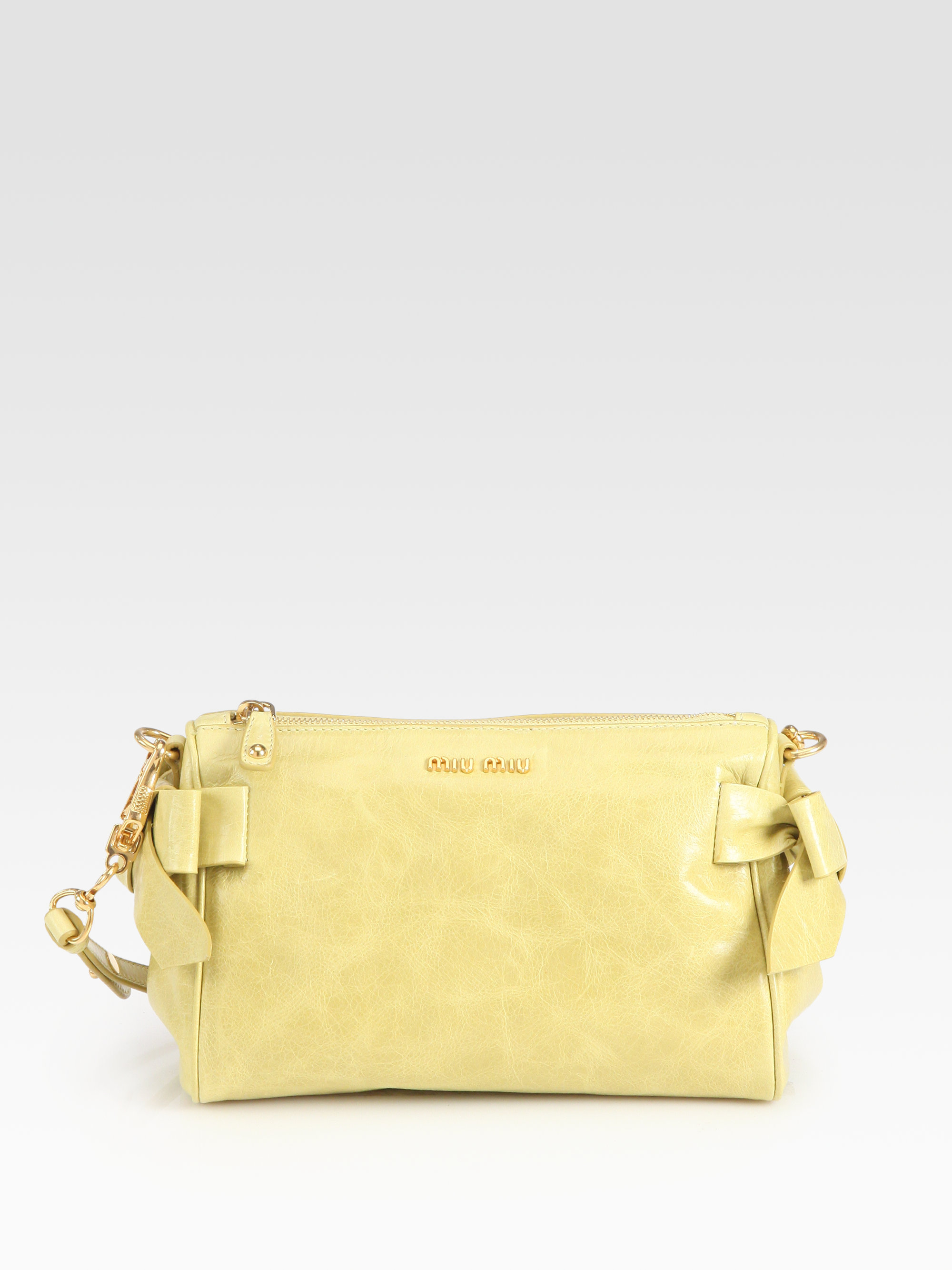 Miu Miu Vitello Small Bow Shoulder Bag in Yellow Lyst