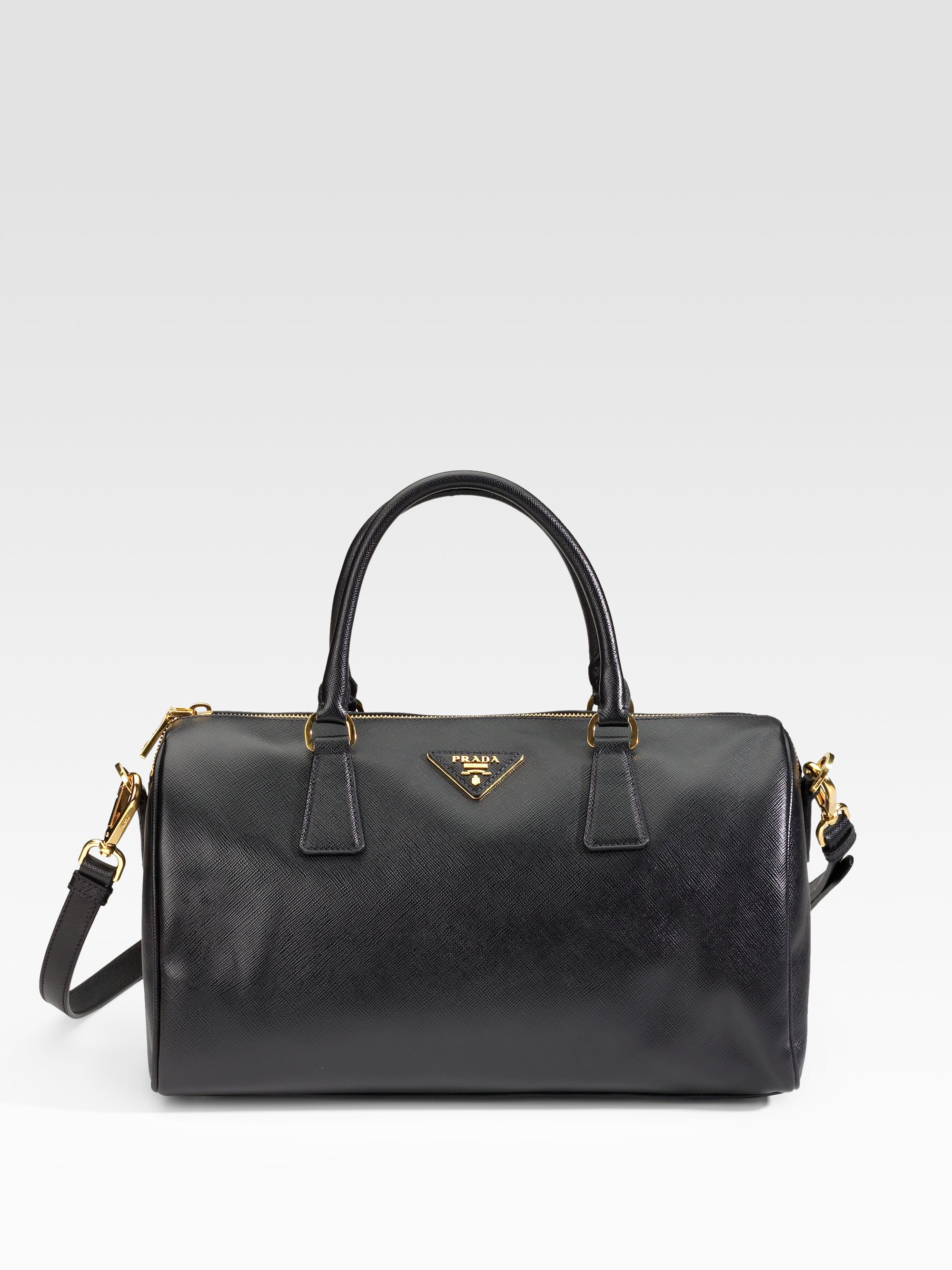 Prada Saffiano Lux Boston Bag in Black | Lyst