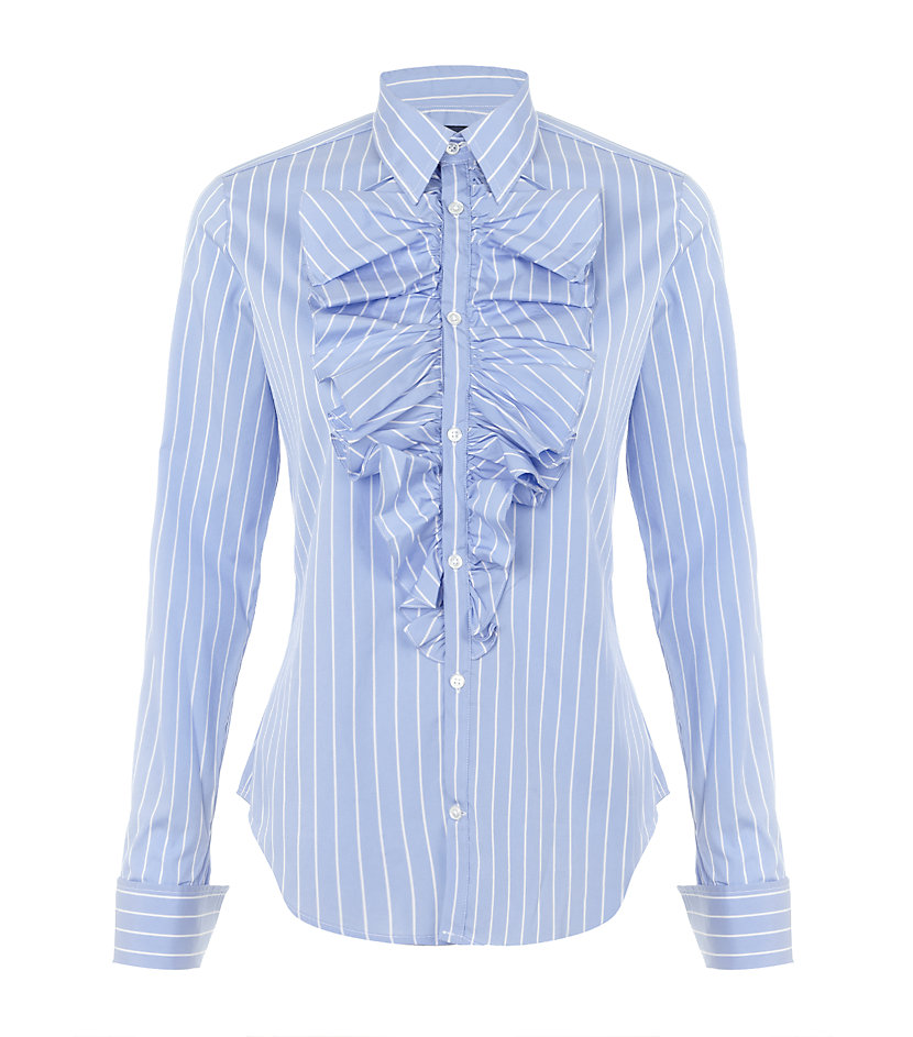 Ralph Lauren Blue Label Linden Ruffle Striped Shirt in Blue - Lyst