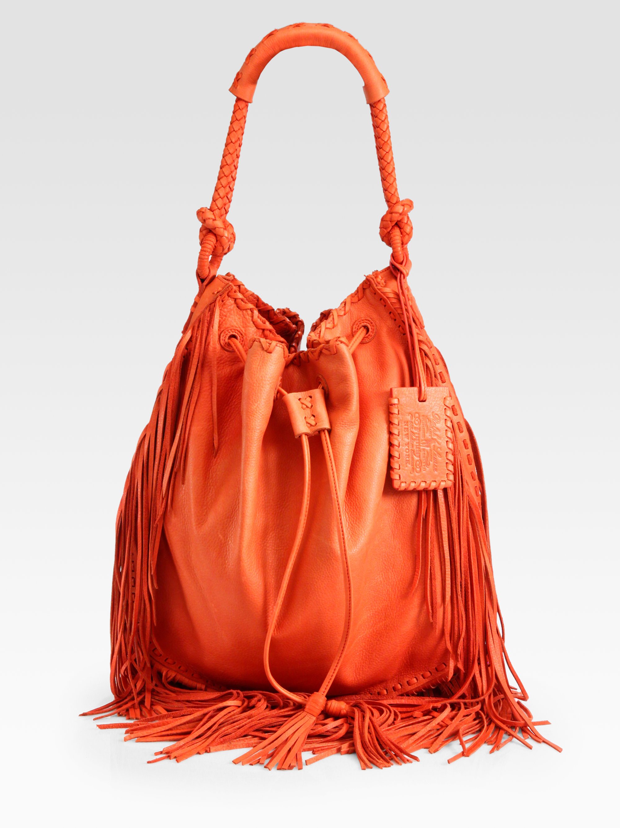 Ralph Lauren Collection Fringed Drawstring Bag in Orange | Lyst