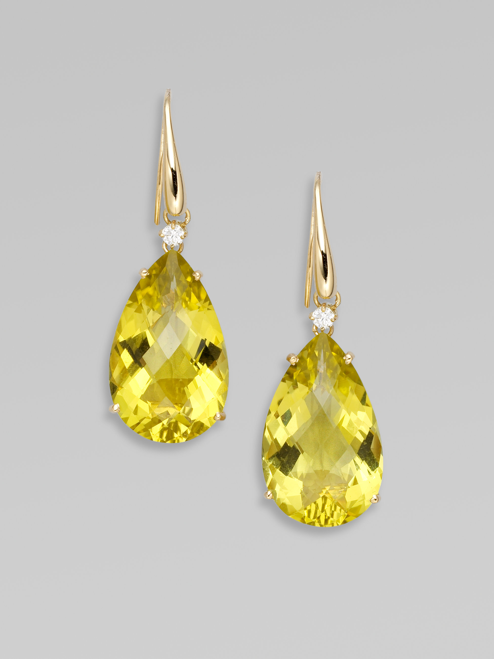 Lyst Roberto Coin Lemon Quartz Diamond 18k Yellow Gold Earrings In Gallery