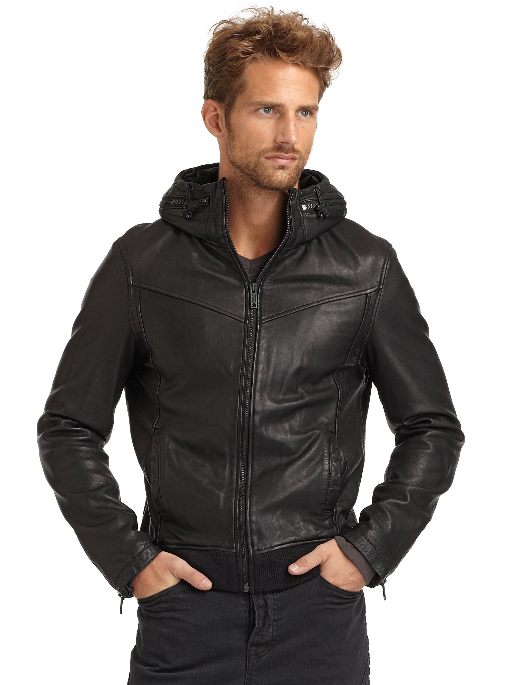 Lyst - Rogue Hooded Bomber Leather Jacket in Black for Men