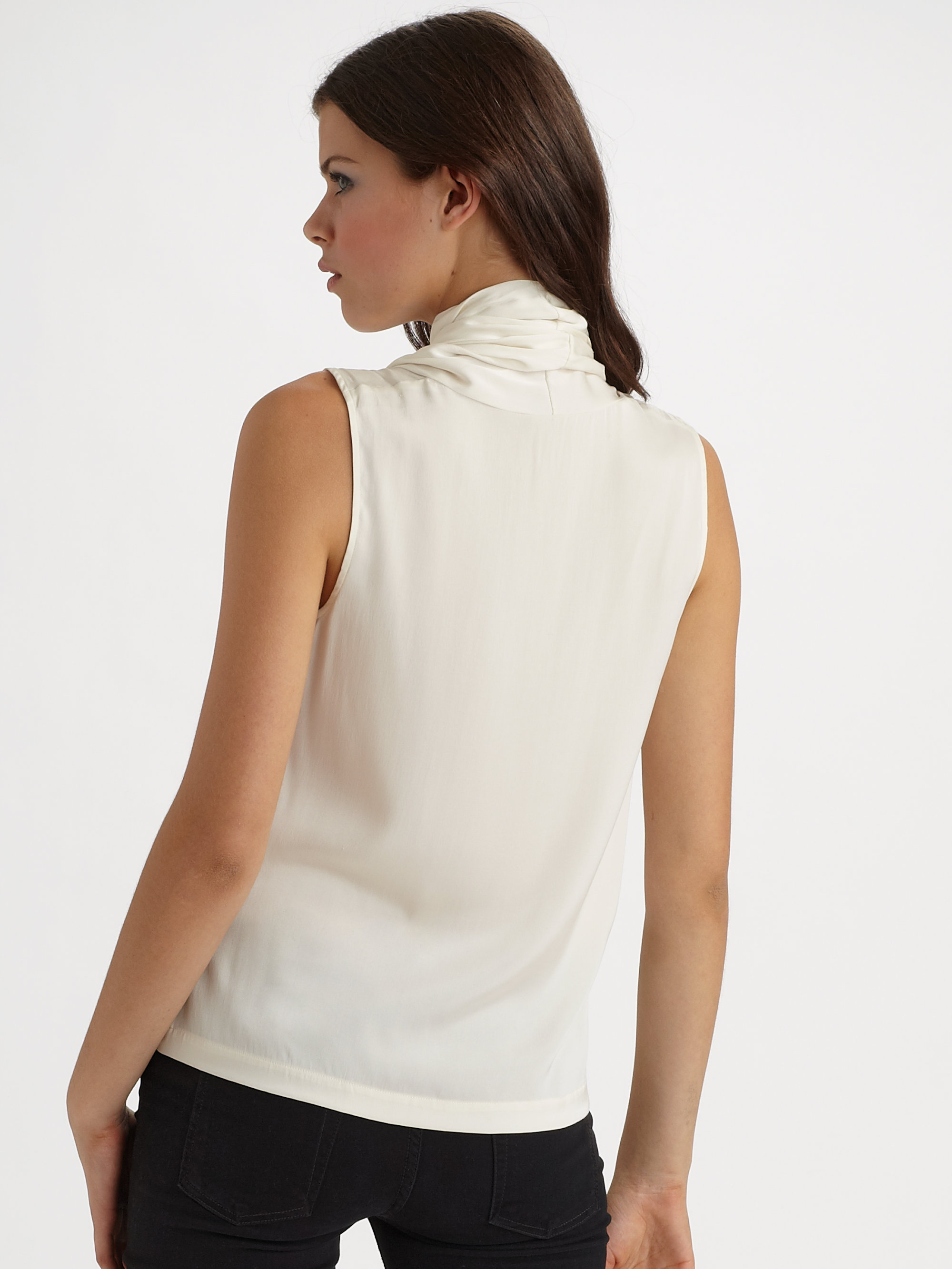 Theory Sleeveless Stretch Silk Top in Soft White (White) Lyst