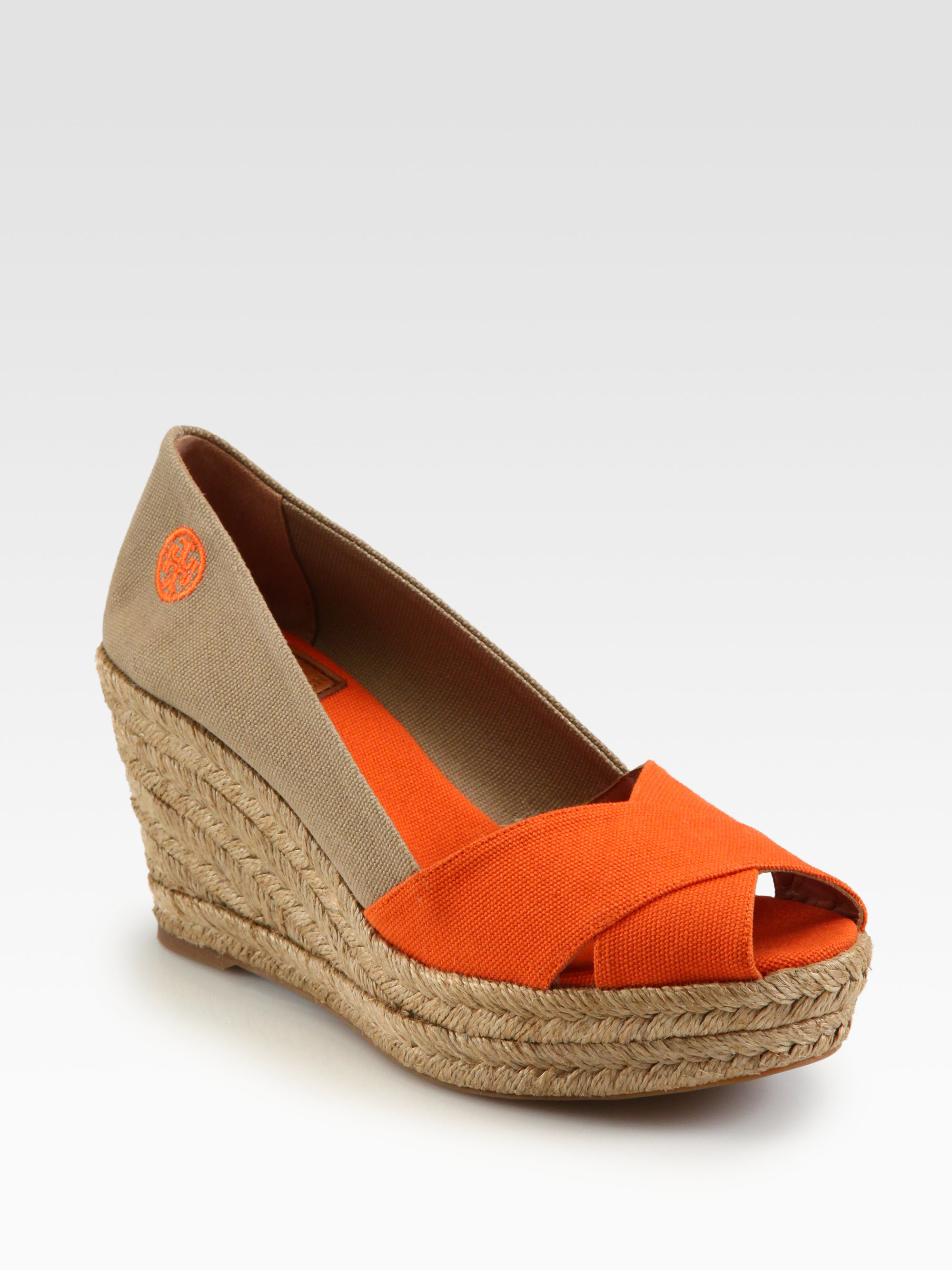 Tory Burch Filipa Canvas Espadrille Wedges in Orange | Lyst