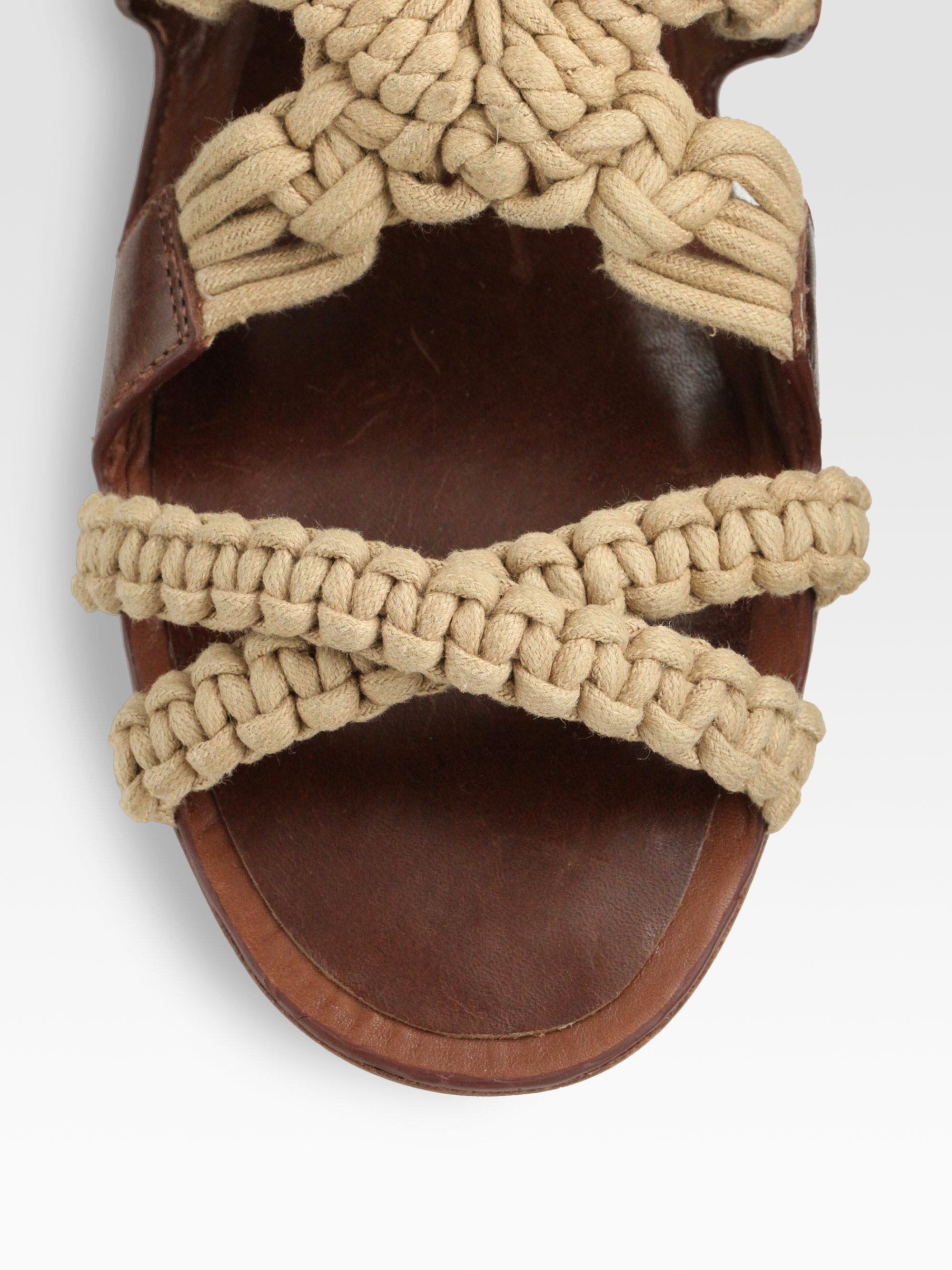 Tory Burch Fleur Leather Macramé Sandals in Natural Lyst