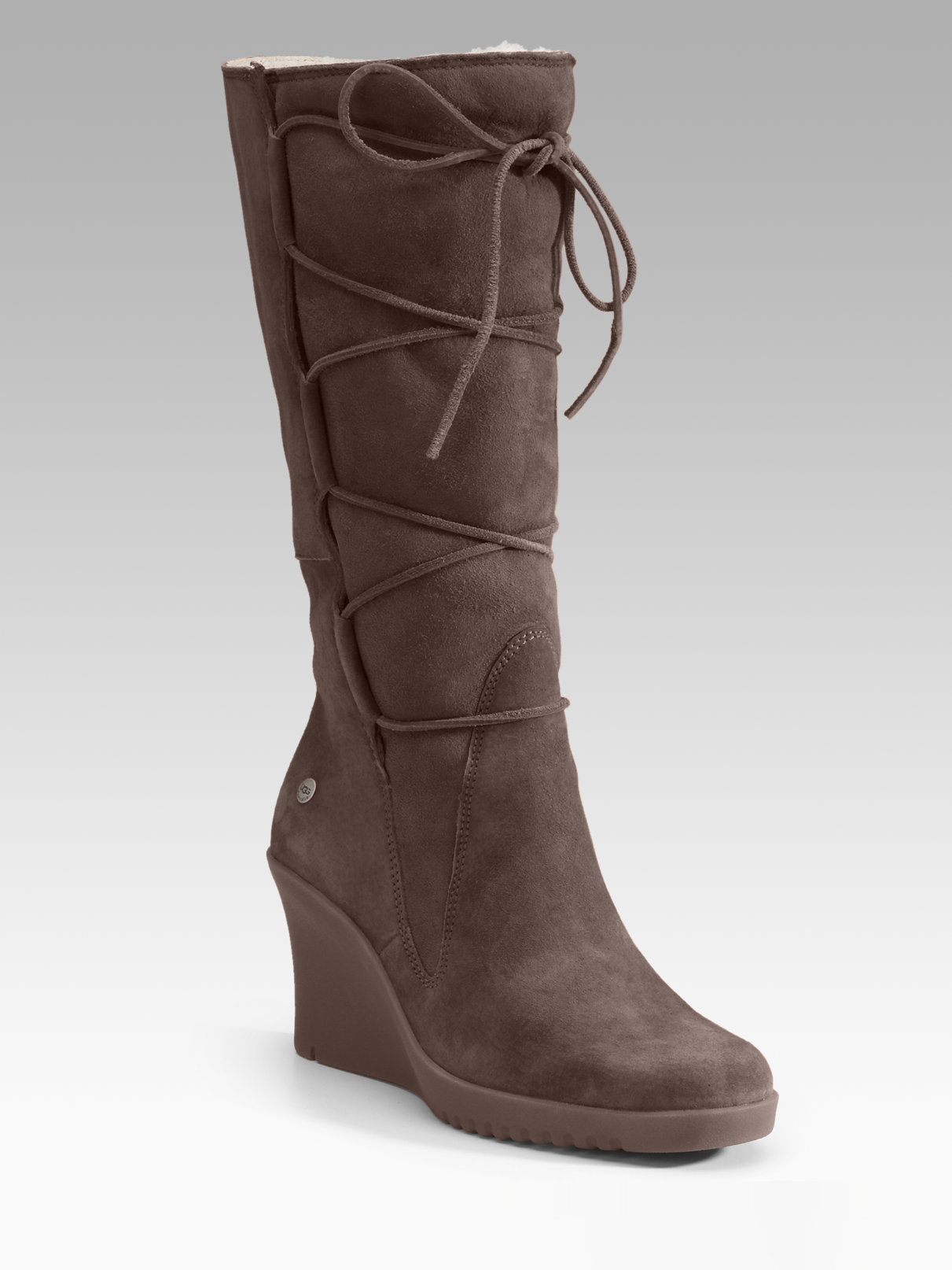 UGG Laceup Wedge Tall Boots in Brown | Lyst