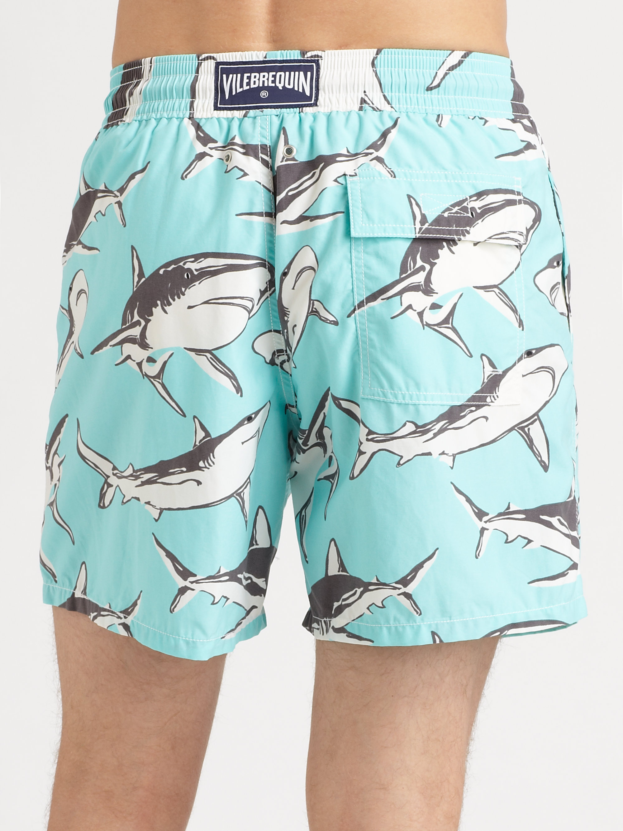 mens shark print swim trunks