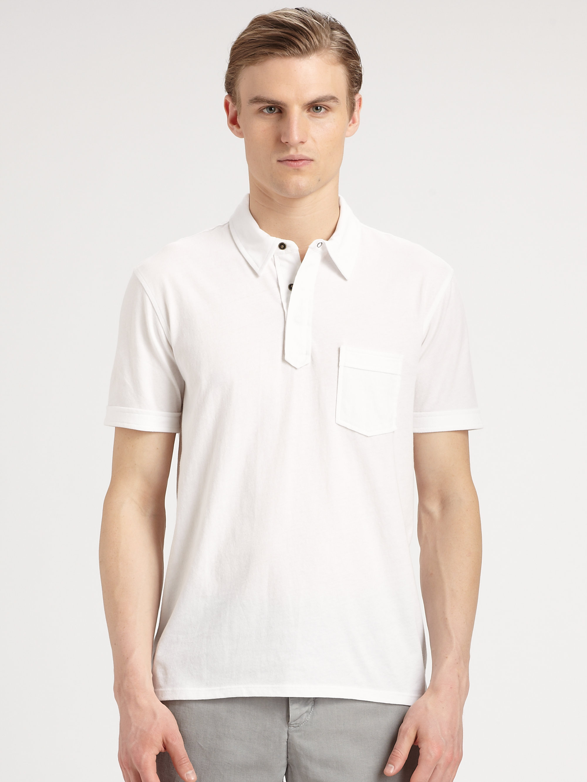 Vince Snap Placket Polo in White for Men - Lyst