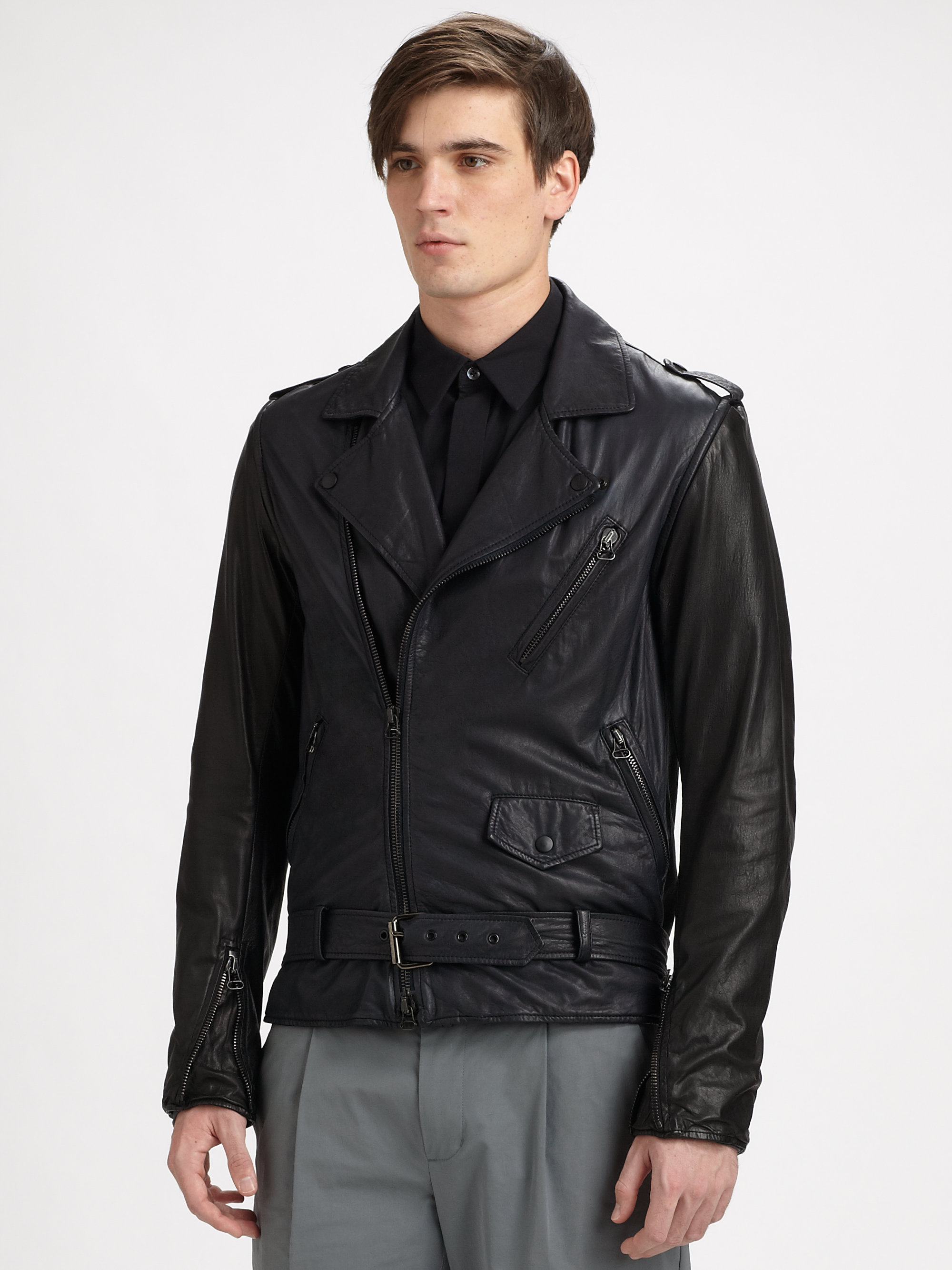 Lyst 3 1 Phillip Lim Leather Motorcycle Jacket In Blue For Men Gallery