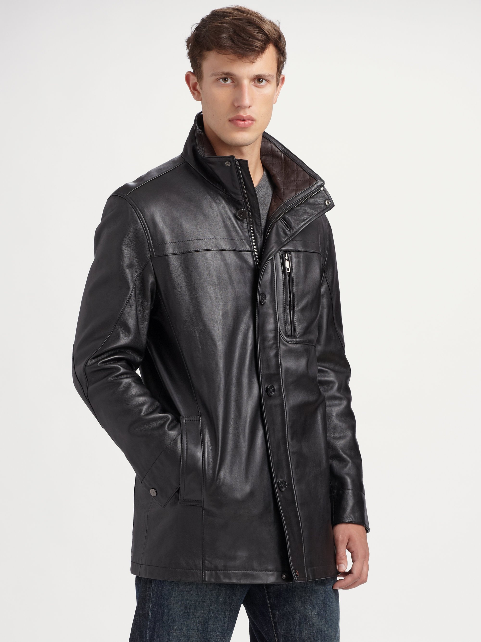 Lyst - Andrew Marc Sunday Driver Leather Car Coat in Black for Men